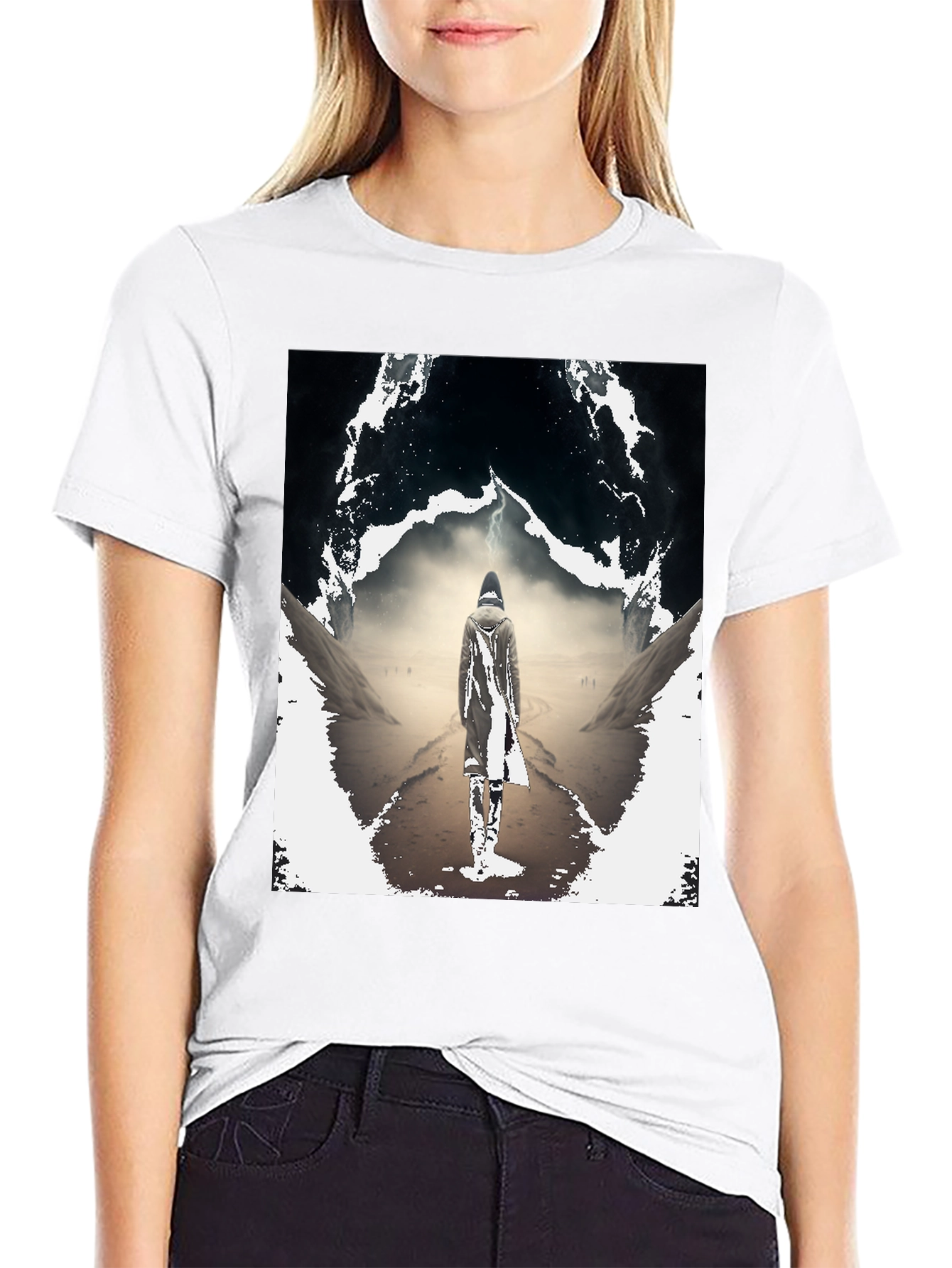 Mystical Wanderer Graphic Tee - Black Cotton Blend