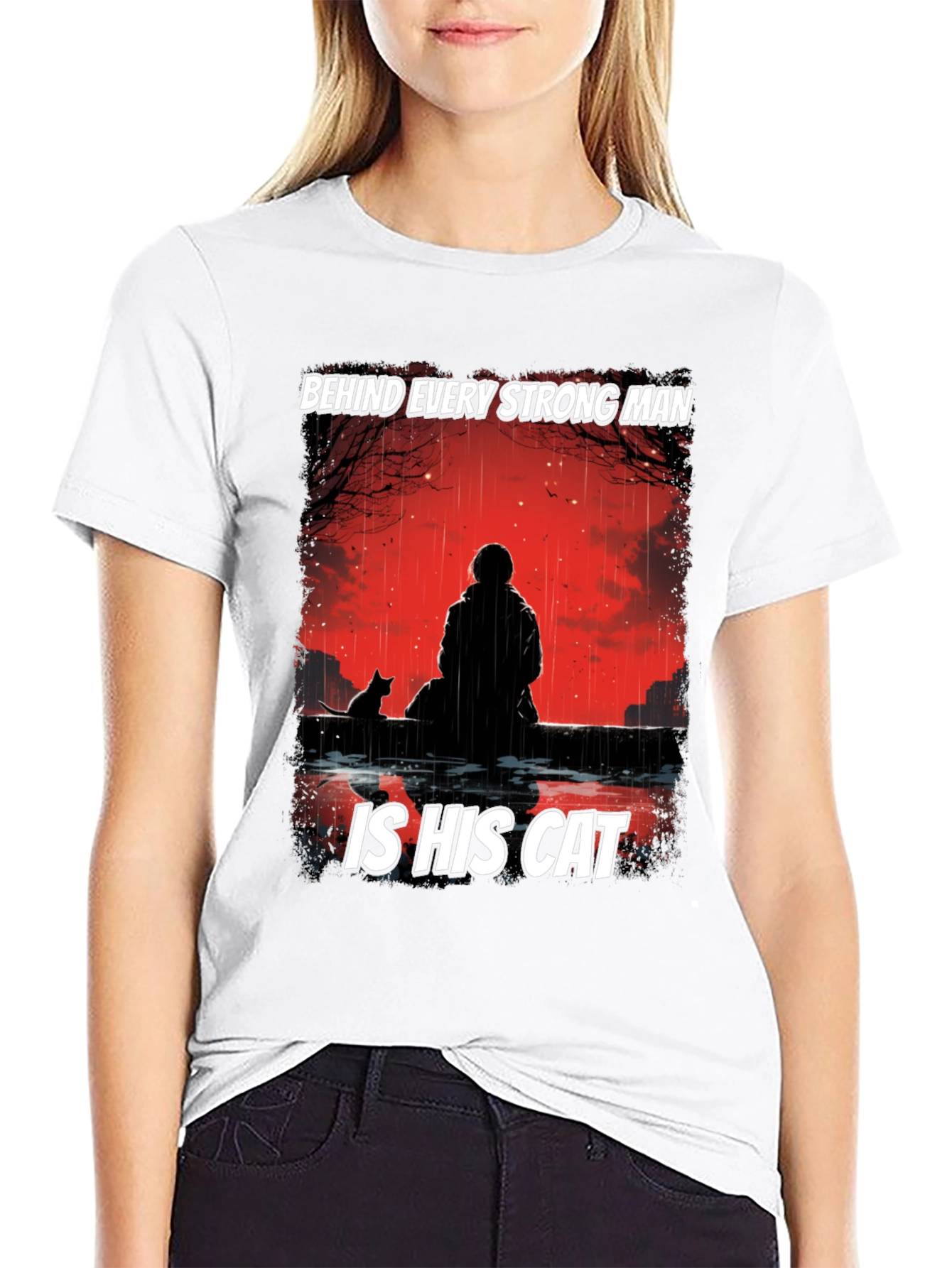 Strong Man & Cat Graphic T-Shirt