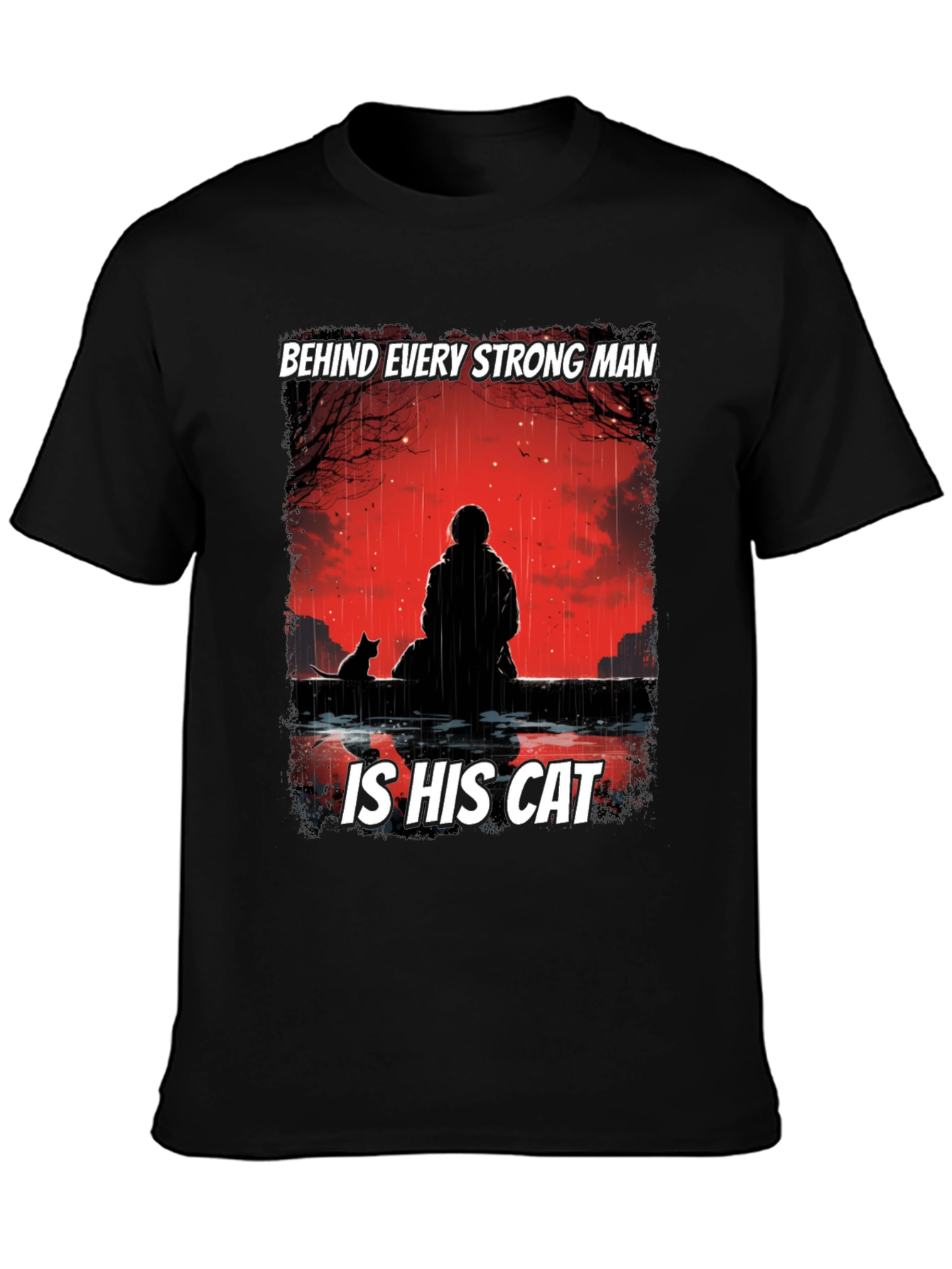 Strong Man & Cat Graphic T-Shirt
