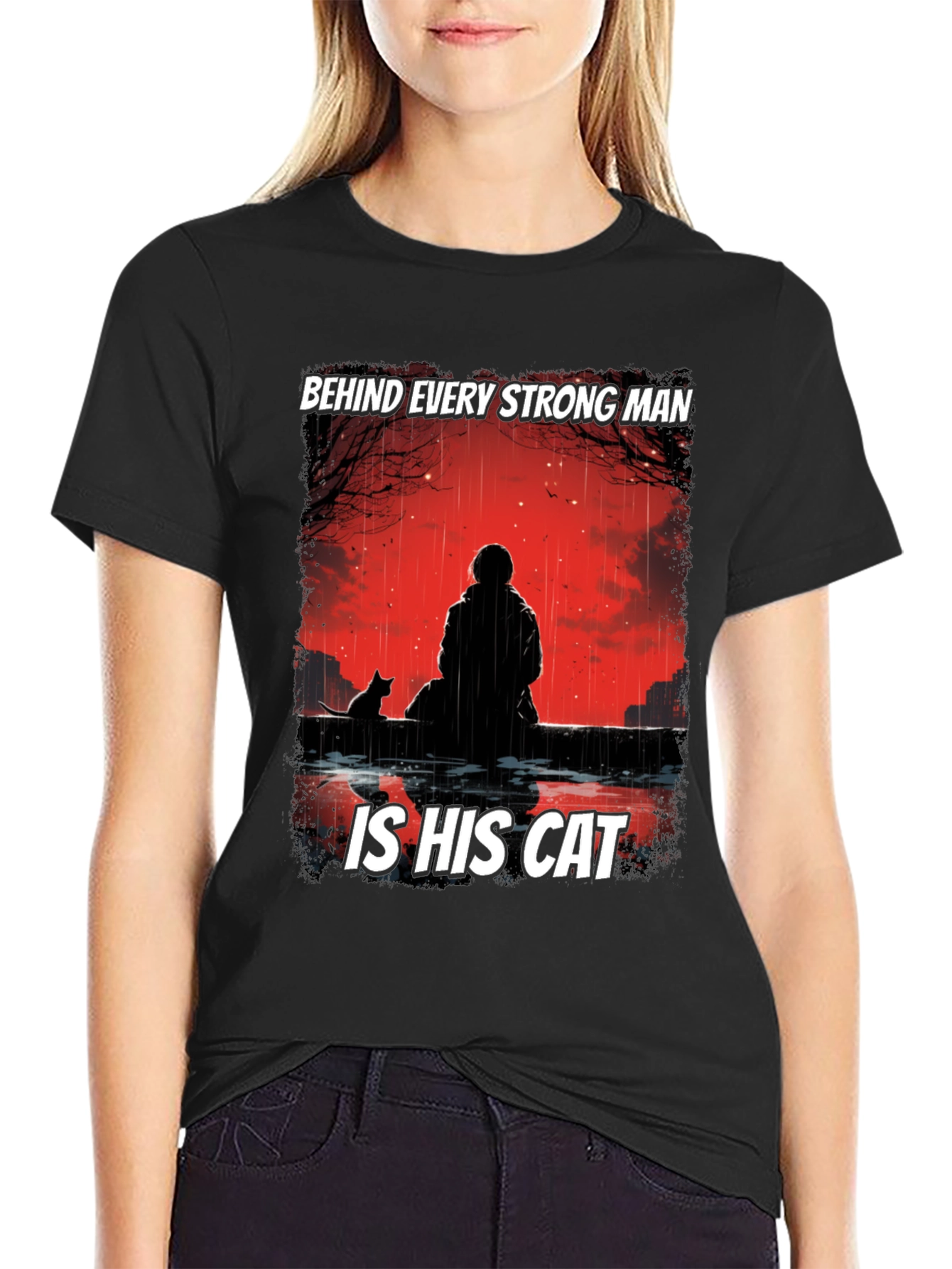 Strong Man & Cat Graphic T-Shirt