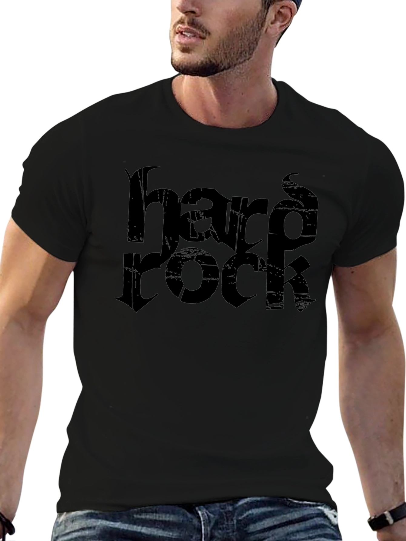 Hard Rock Distressed Print Black T-Shirt