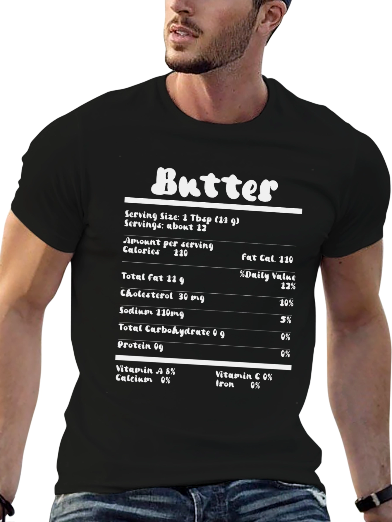 Butter Nutrition Facts Funny Black Graphic T-Shirt