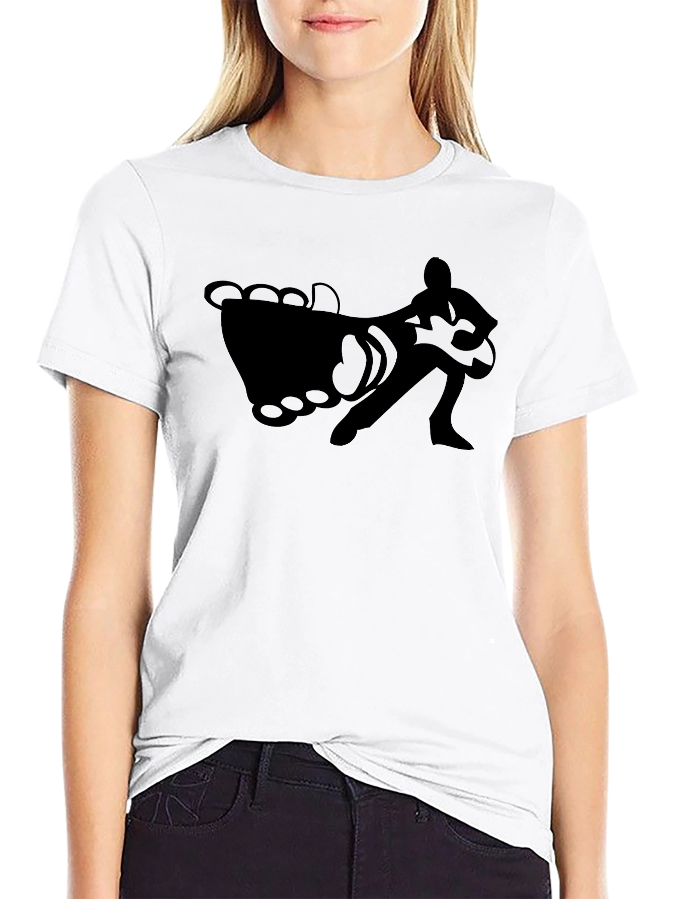 Black T-Shirt with Foot and Guitarist Graphic