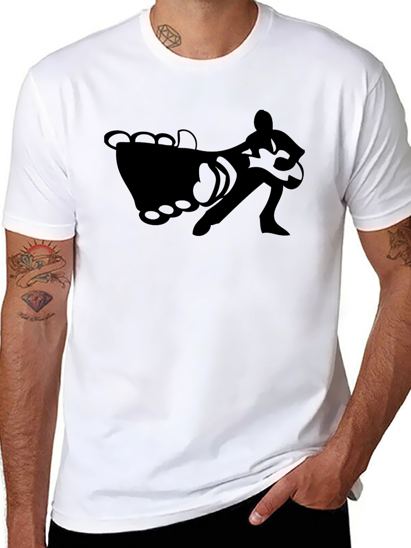 Black T-Shirt with Foot and Guitarist Graphic