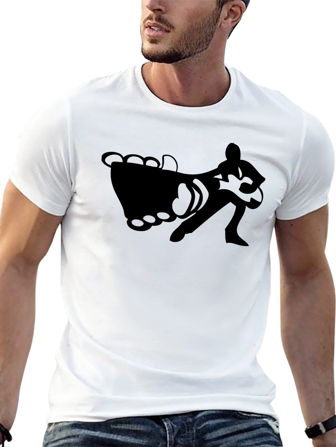 Black T-Shirt with Foot and Guitarist Graphic