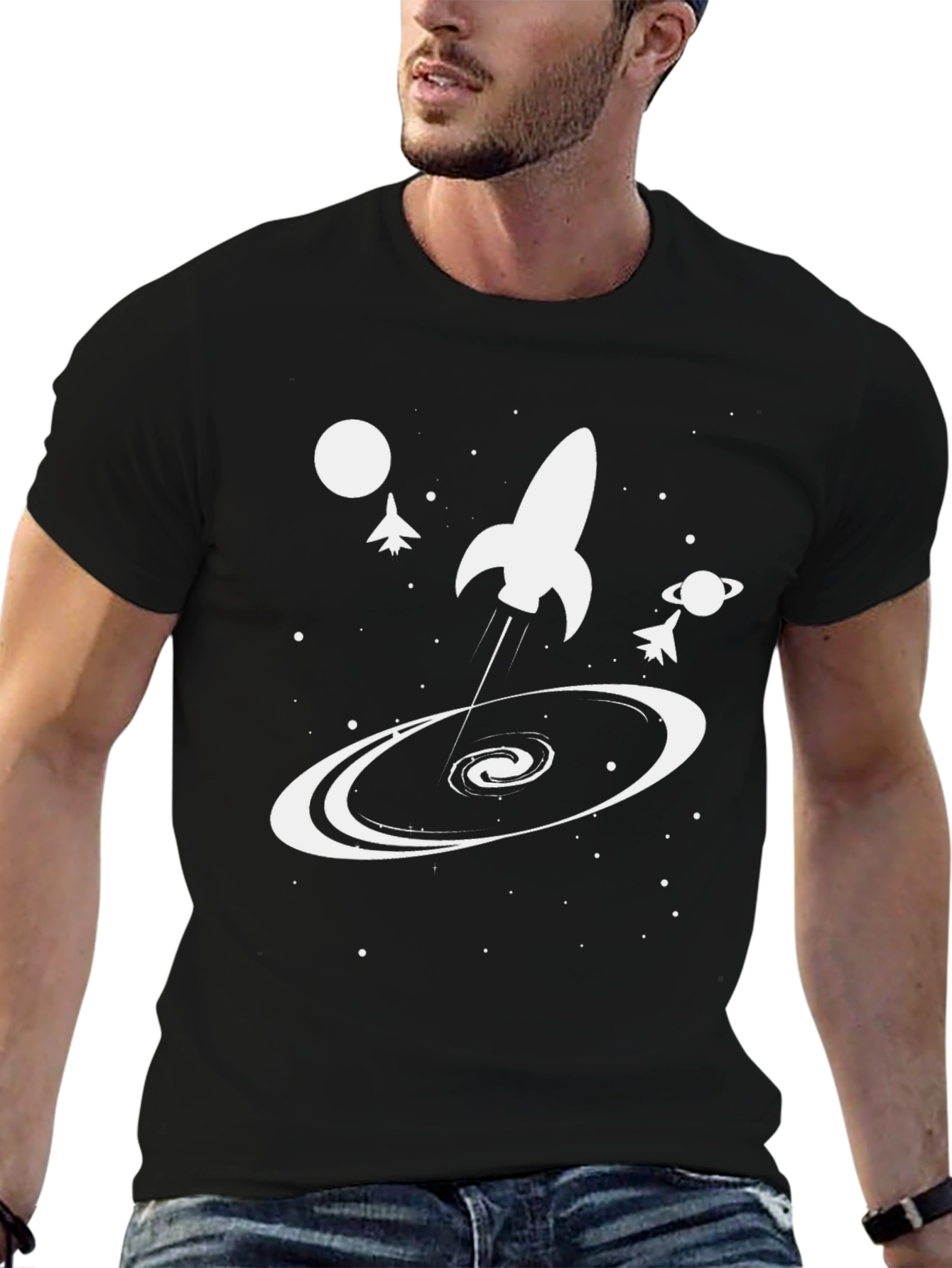 Space Rocket Black T-Shirt
