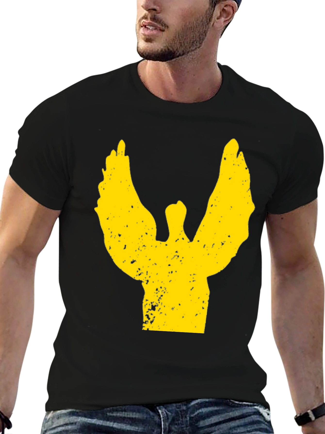 Distressed Wings Graphic Tee - Black Cotton T-Shirt