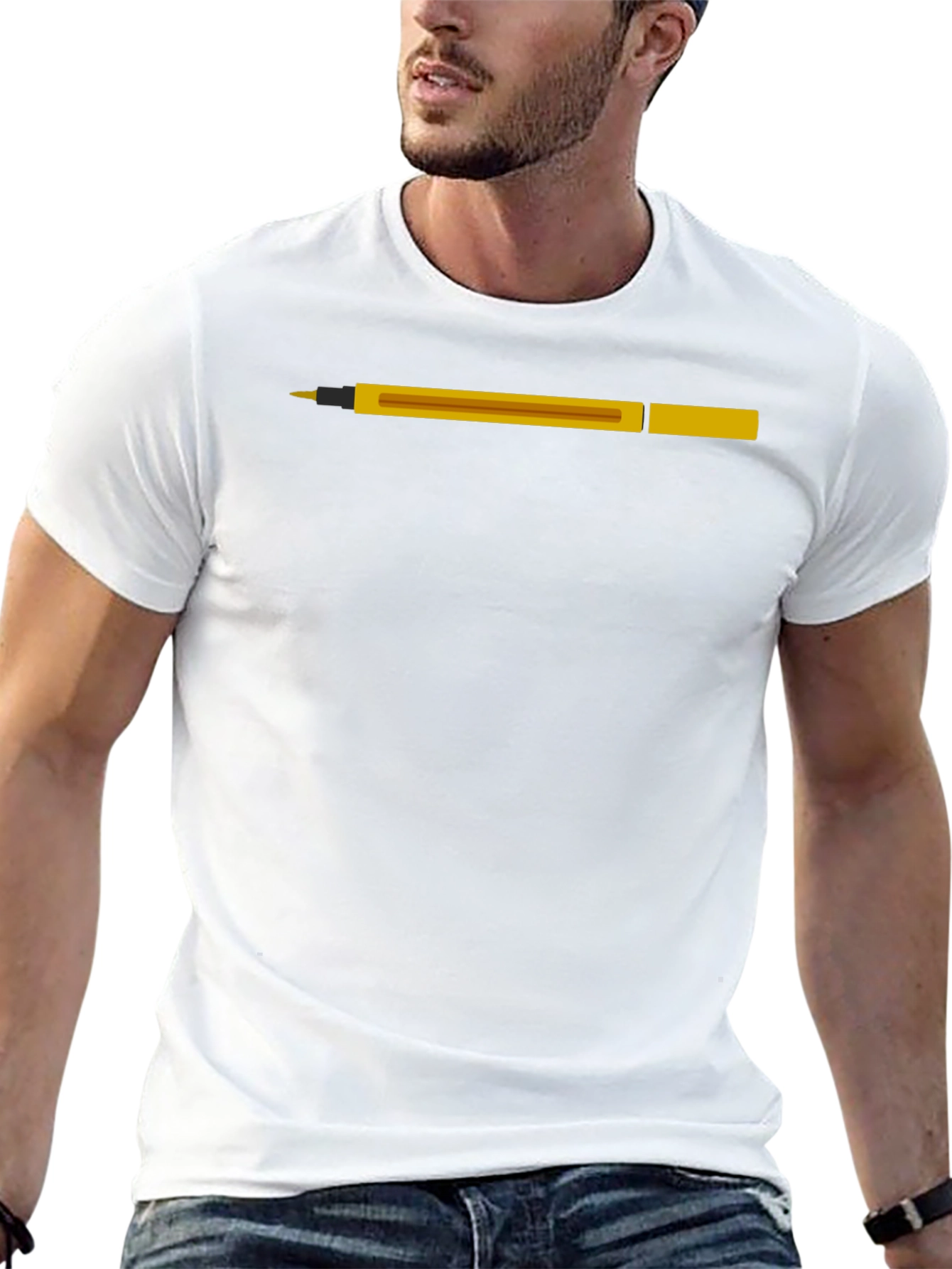 Novelty Pen Graphic Tee - Black Cotton T-Shirt