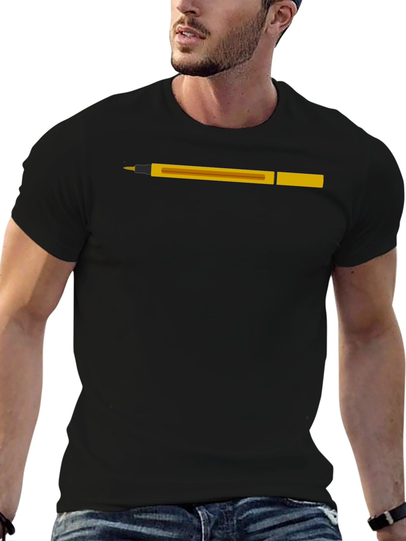 Novelty Pen Graphic Tee - Black Cotton T-Shirt