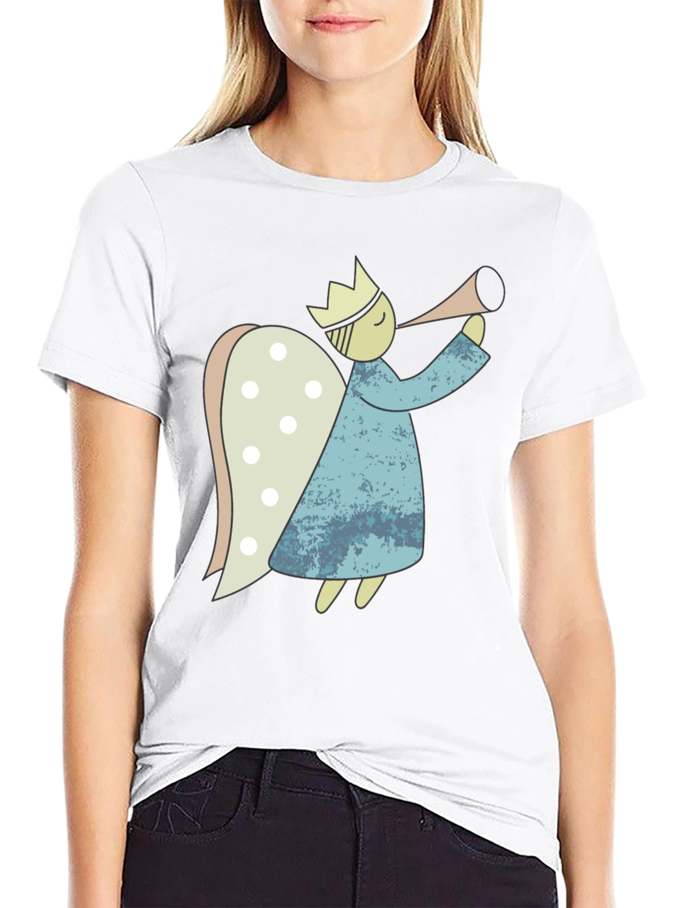 Angel Graphic Tee - Black Cotton Casual Shirt