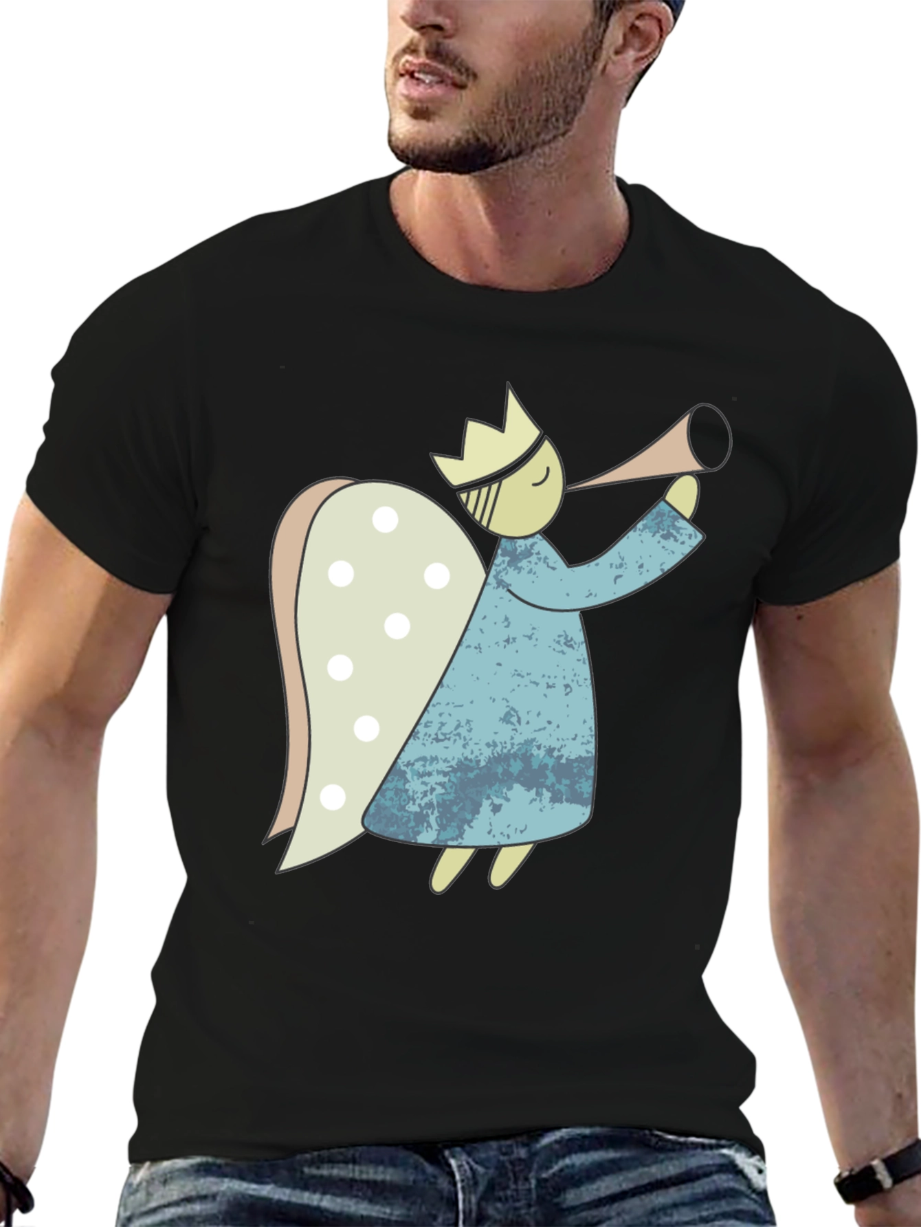 Angel Graphic Tee - Black Cotton Casual Shirt