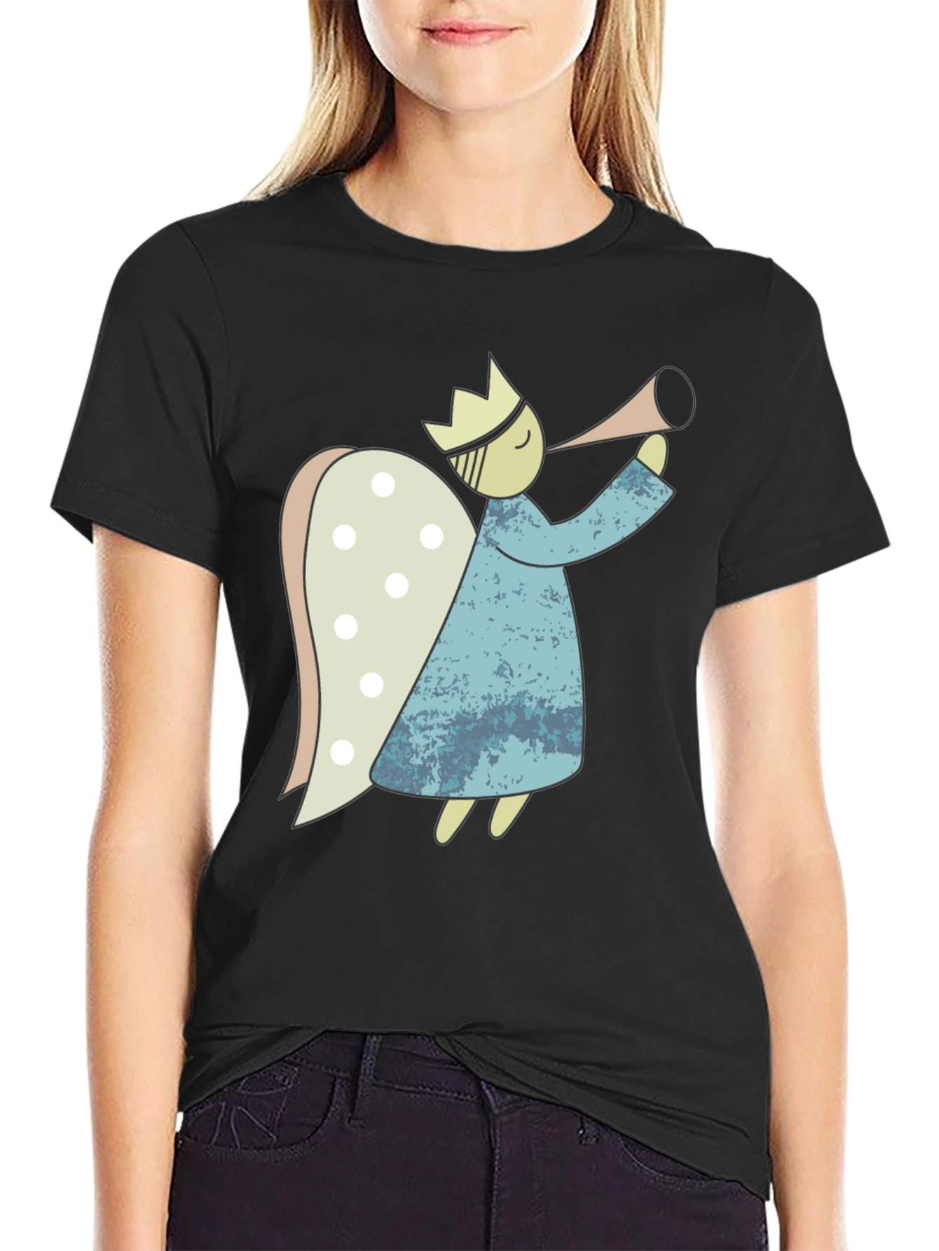 Angel Graphic Tee - Black Cotton Casual Shirt