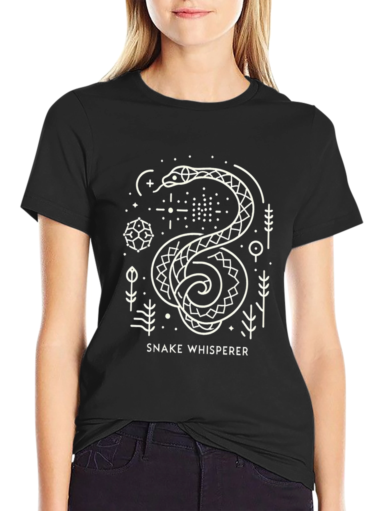Snake Whisperer Graphic Tee - Modern Geometric Snake Design