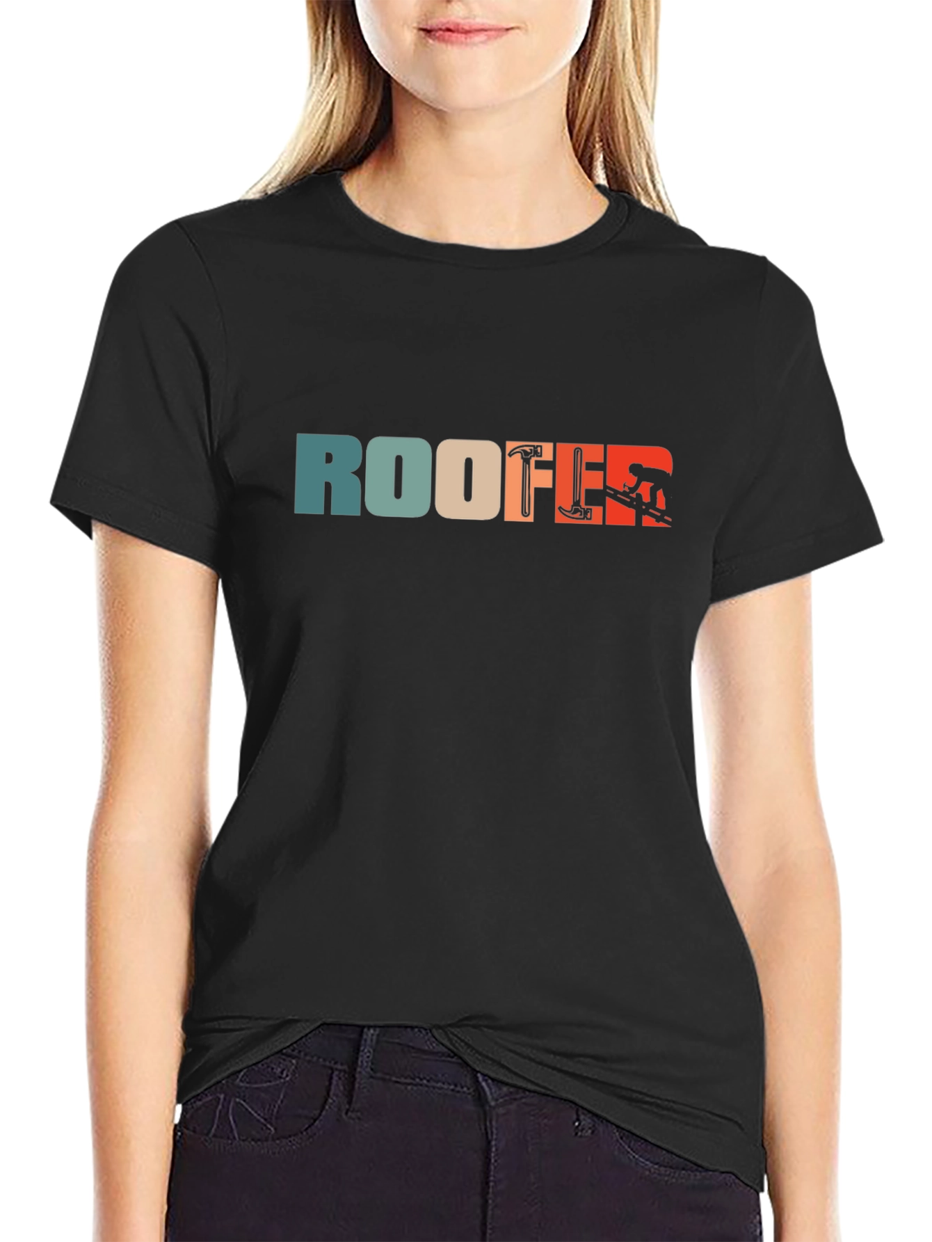 Roofer Retro Graphic Tee - Black Cotton