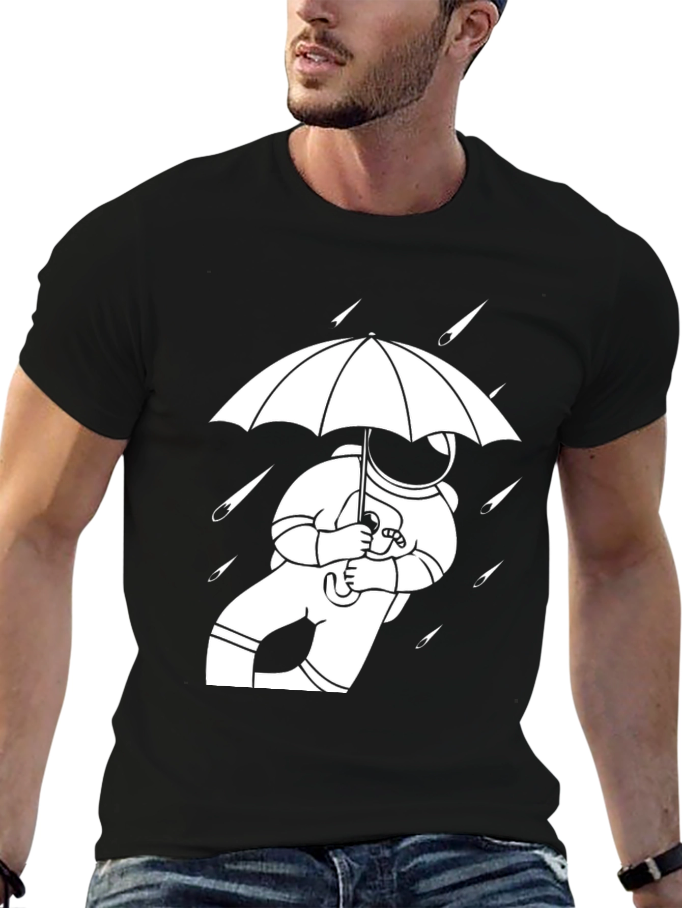 Astronaut Umbrella Black T-Shirt