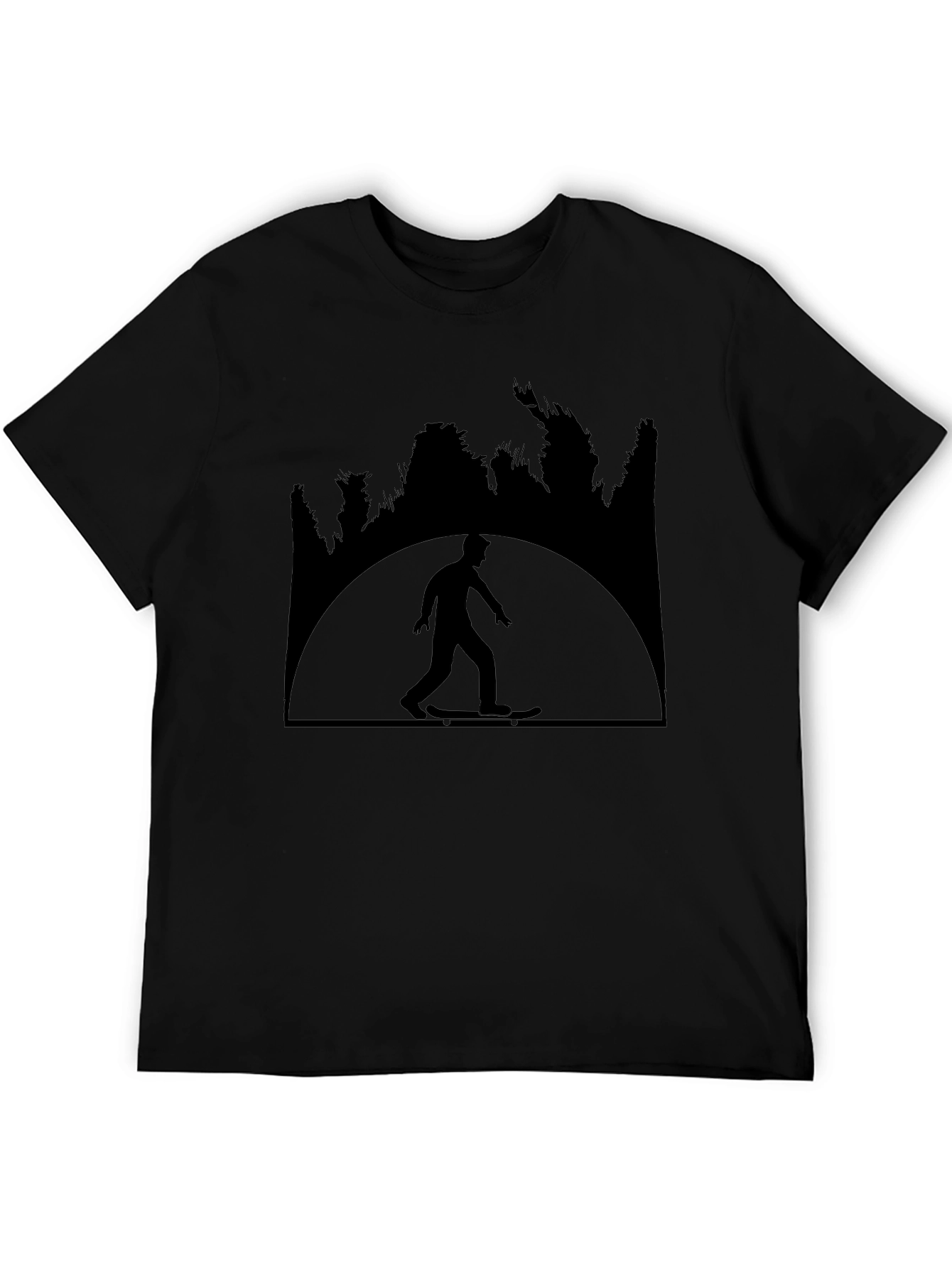 Skateboarder Silhouette Graphic Tee - Black Cotton Shirt