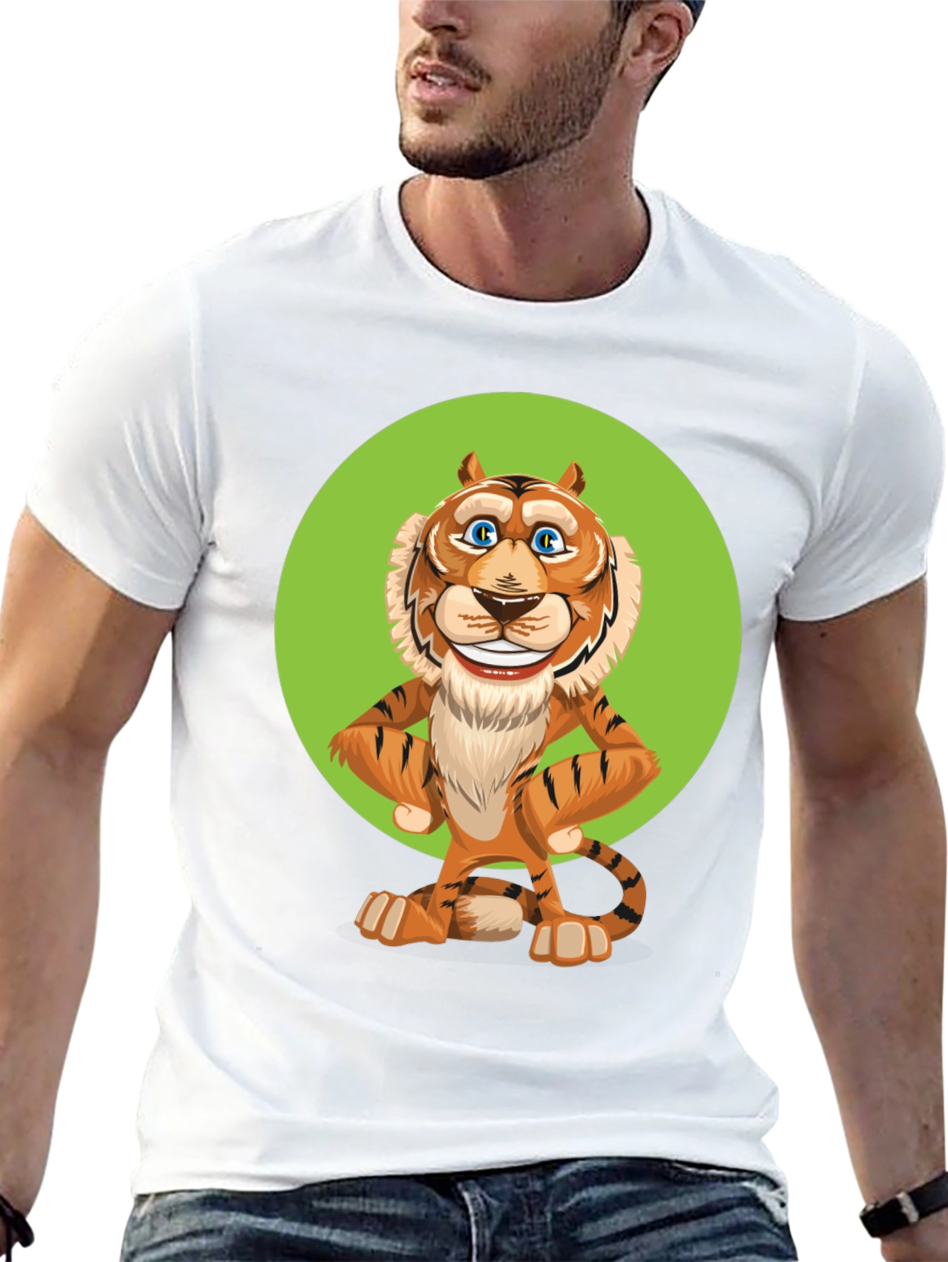 Cartoon Tiger Graphic Tee - Unisex Black T-Shirt