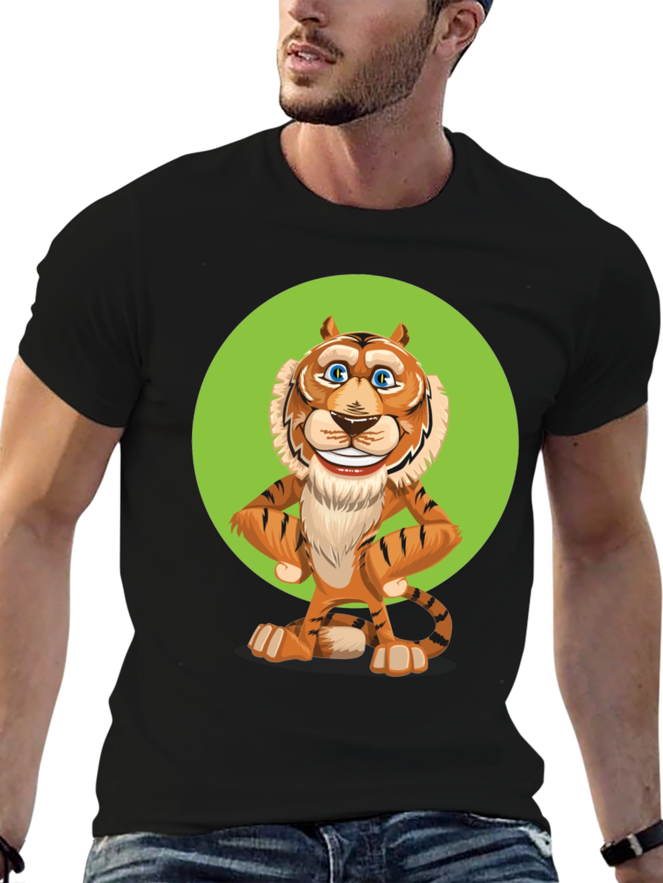 Cartoon Tiger Graphic Tee - Unisex Black T-Shirt