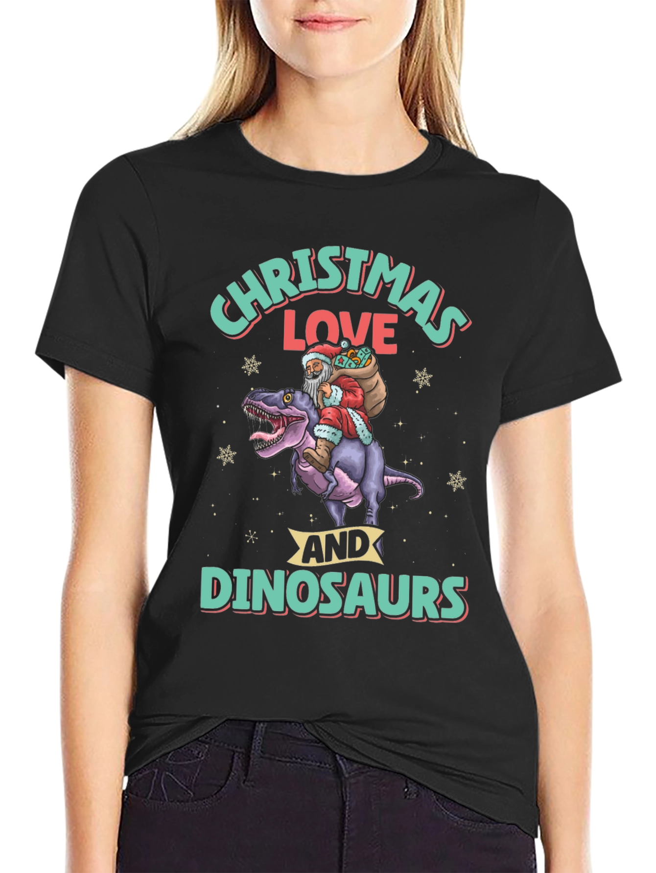 Christmas Love Dinosaurs Graphic T-Shirt