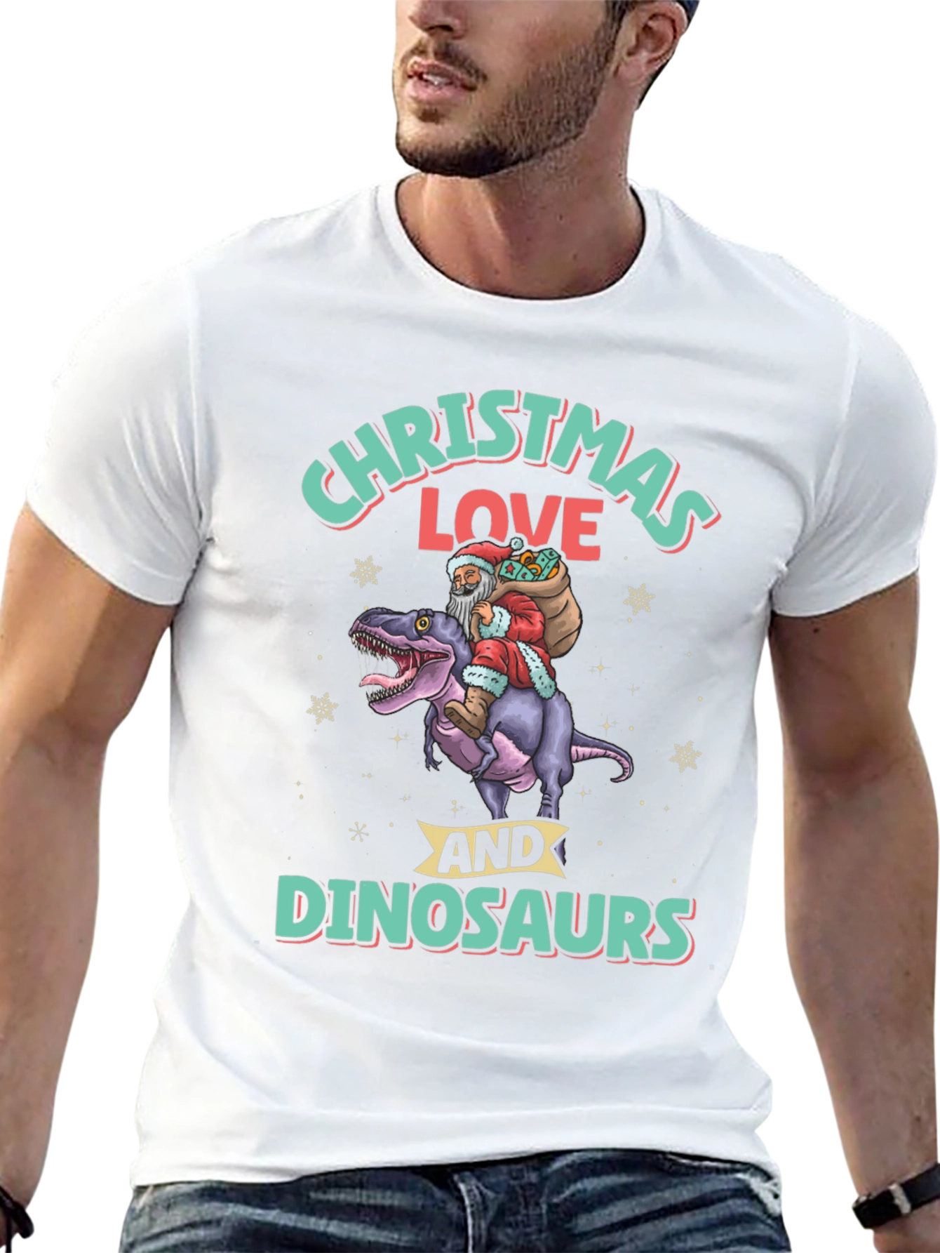 Christmas Love Dinosaurs Graphic T-Shirt