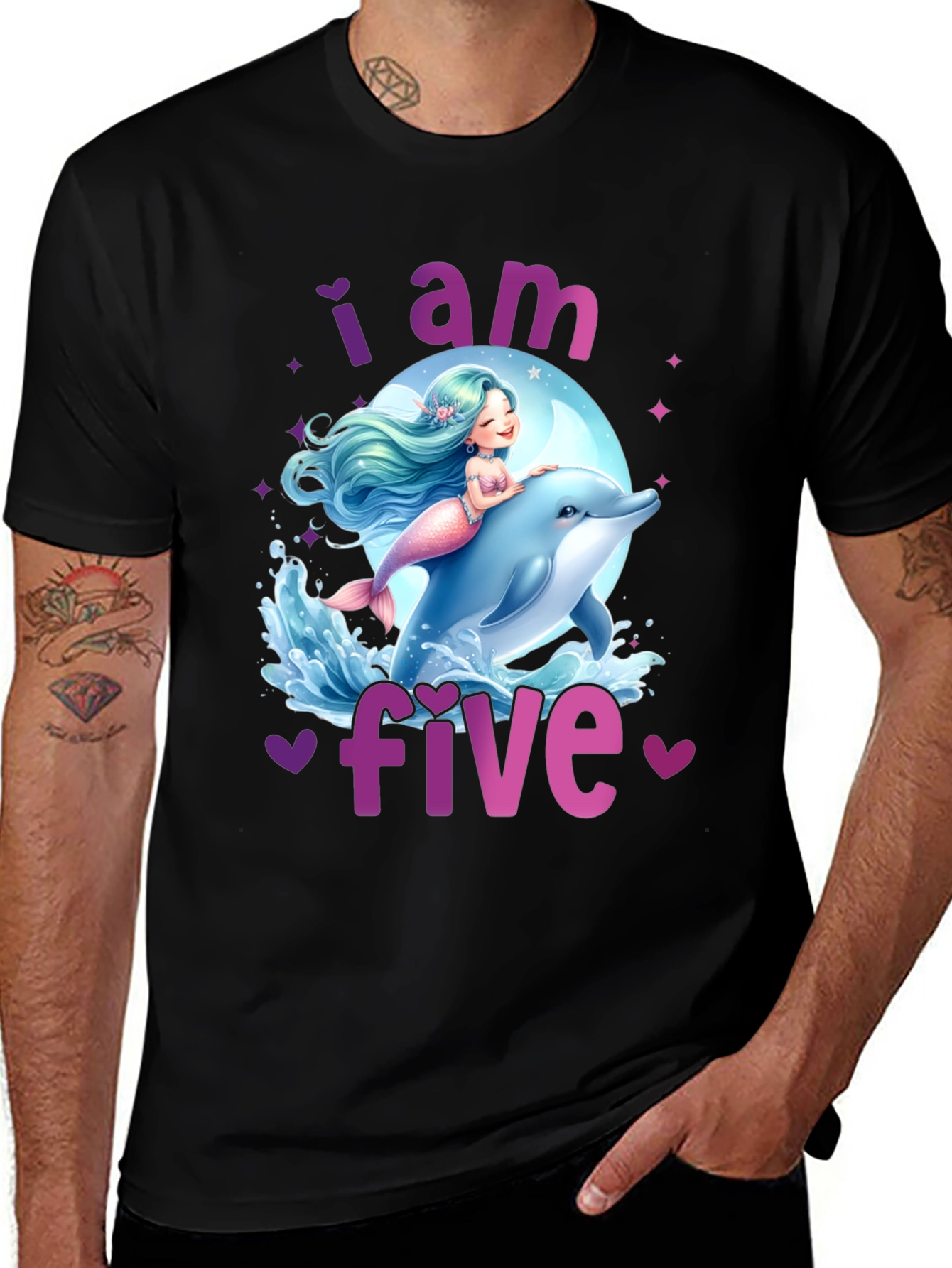 I am Five Mermaid Dolphin Birthday T-Shirt
