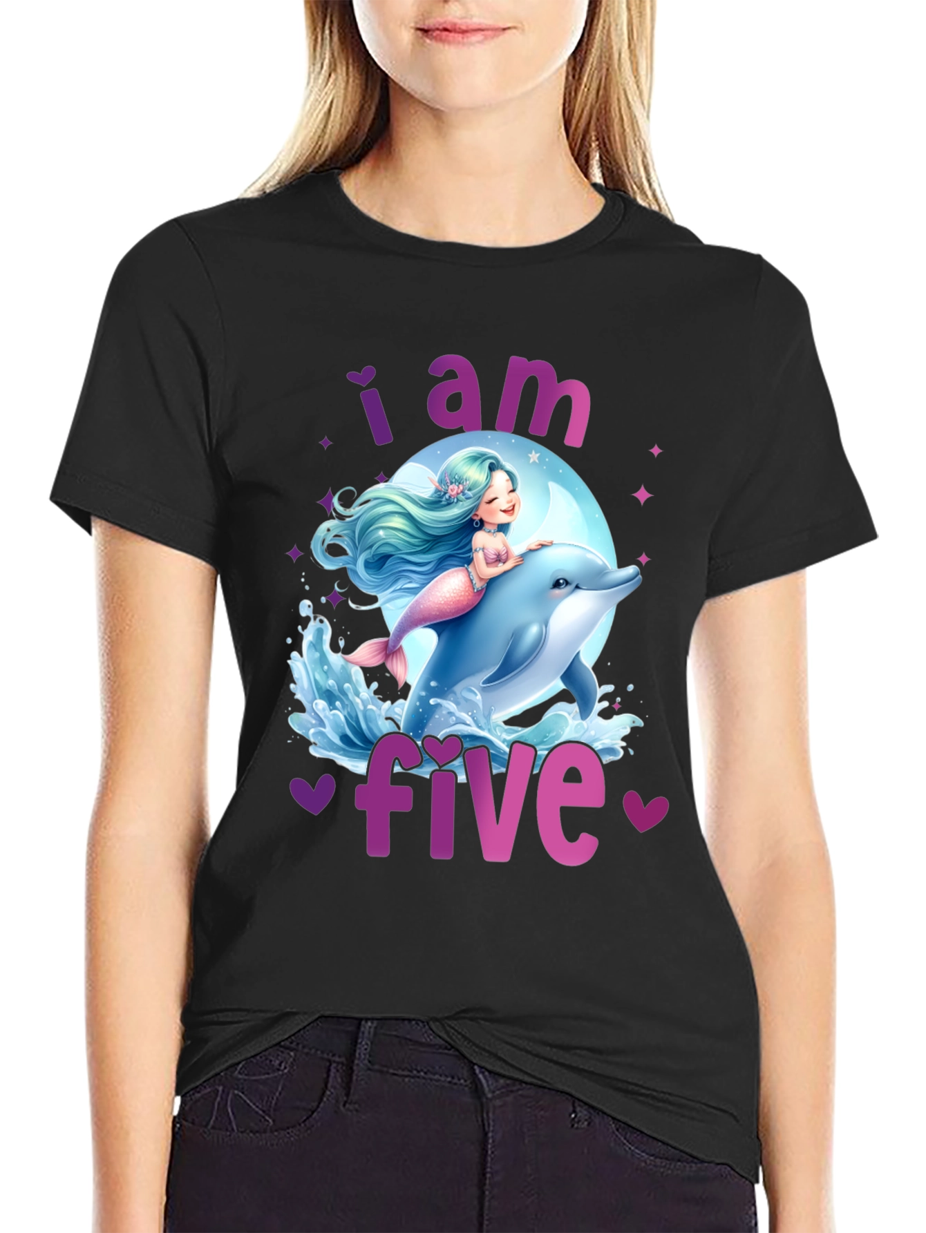 I am Five Mermaid Dolphin Birthday T-Shirt