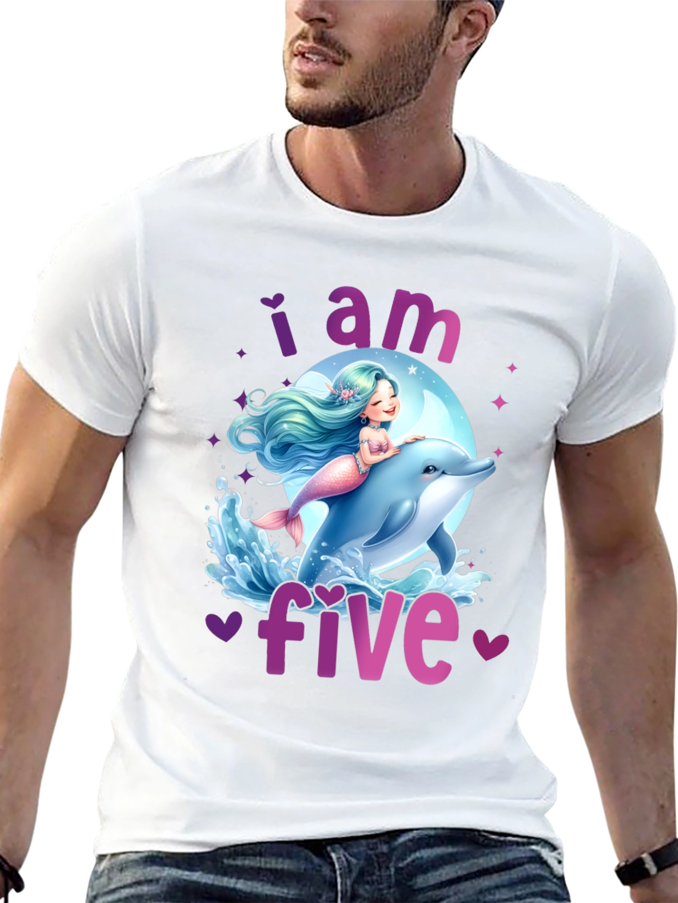 I am Five Mermaid Dolphin Birthday T-Shirt