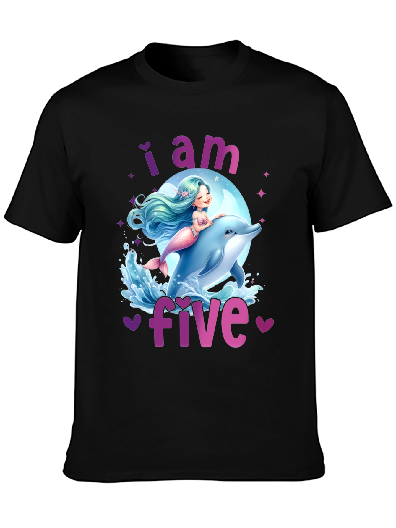 I am Five Mermaid Dolphin Birthday T-Shirt