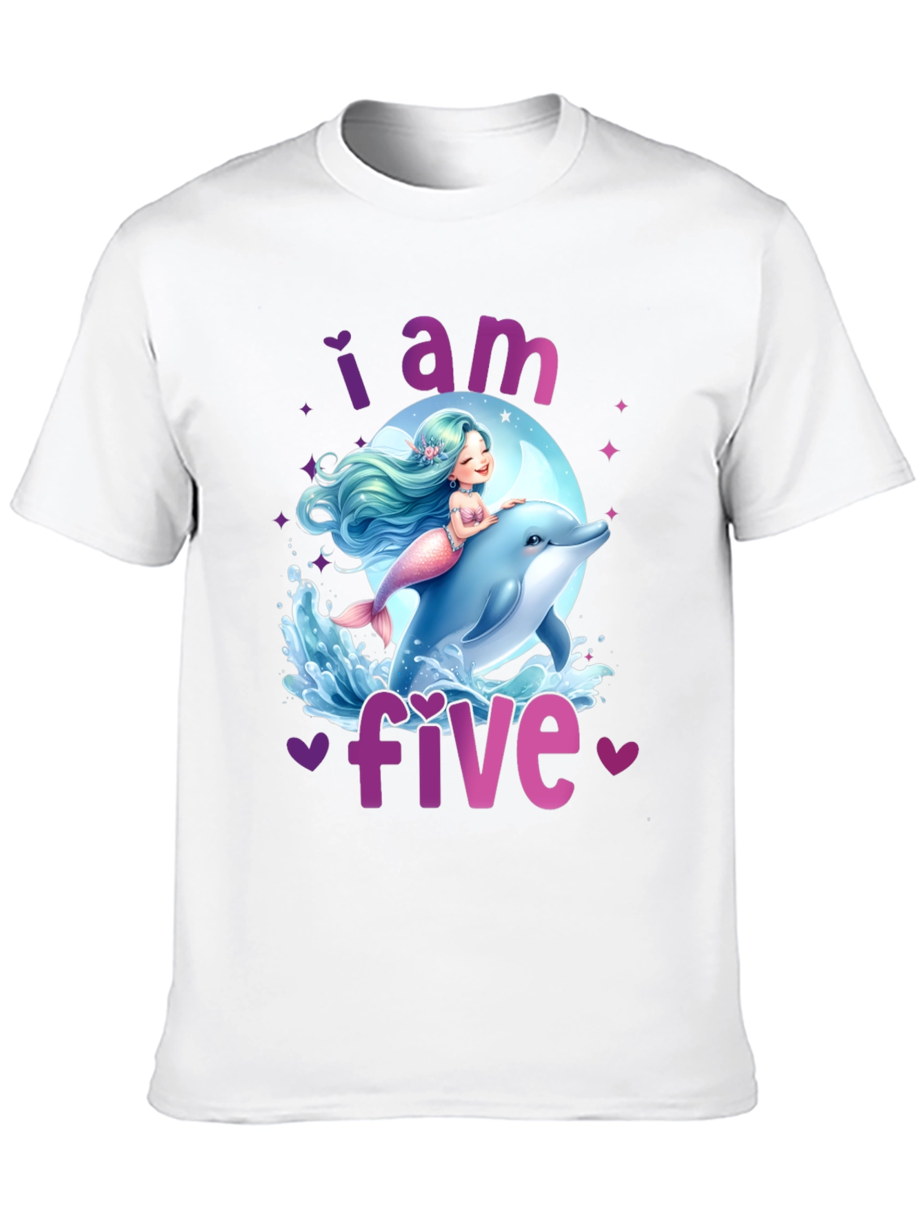 I am Five Mermaid Dolphin Birthday T-Shirt