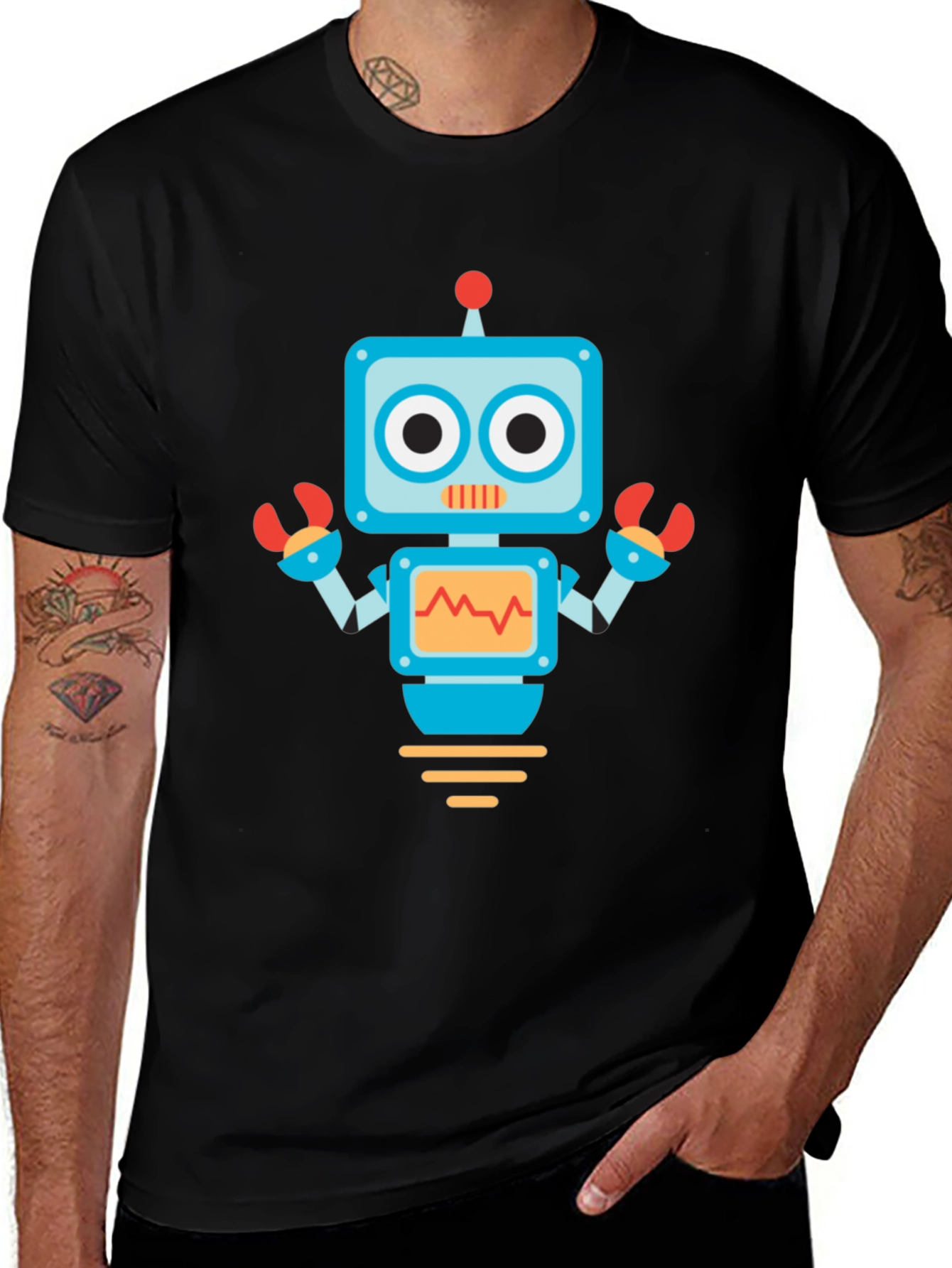 Robot Graphic Print Black Tee