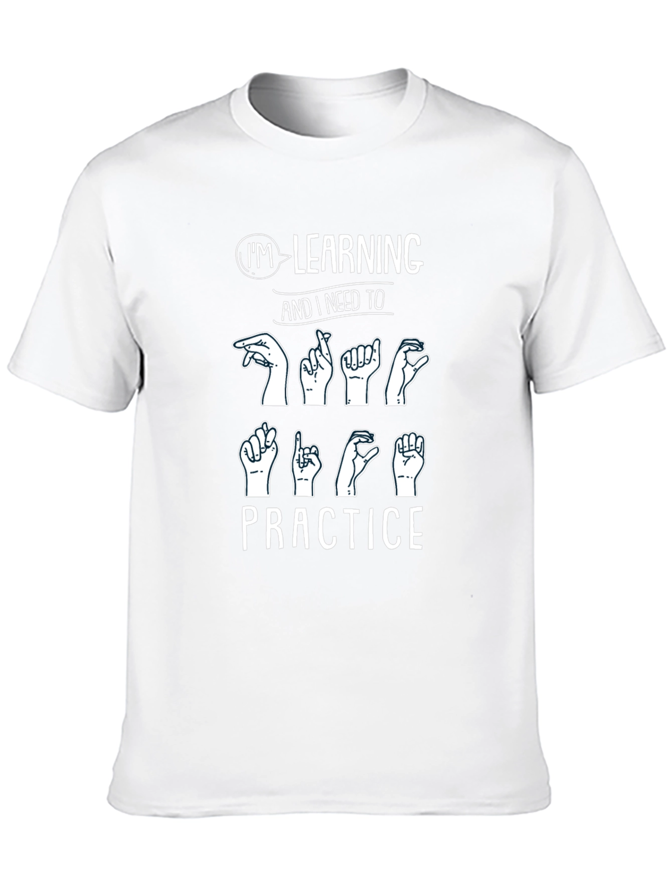 ASL Im Learning Practice Black Graphic T-Shirt