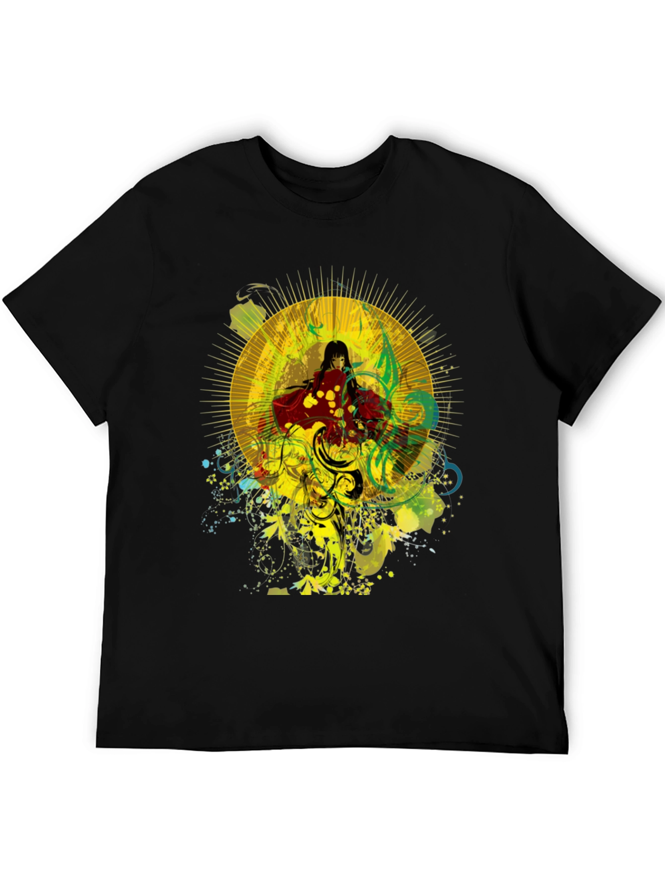 Anime Girl Graphic Print Black Cotton T-Shirt