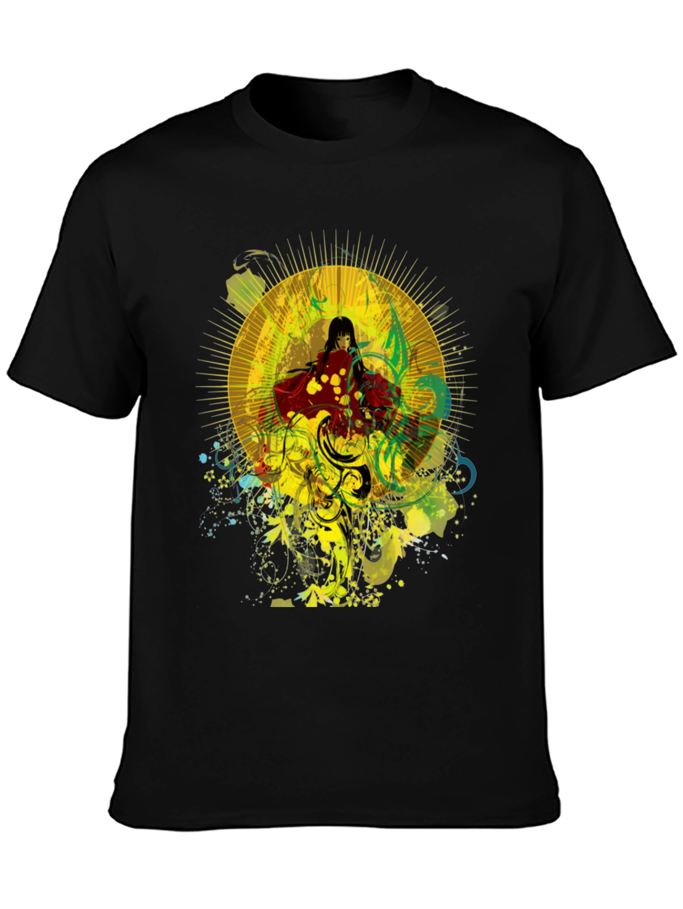 Anime Girl Graphic Print Black Cotton T-Shirt
