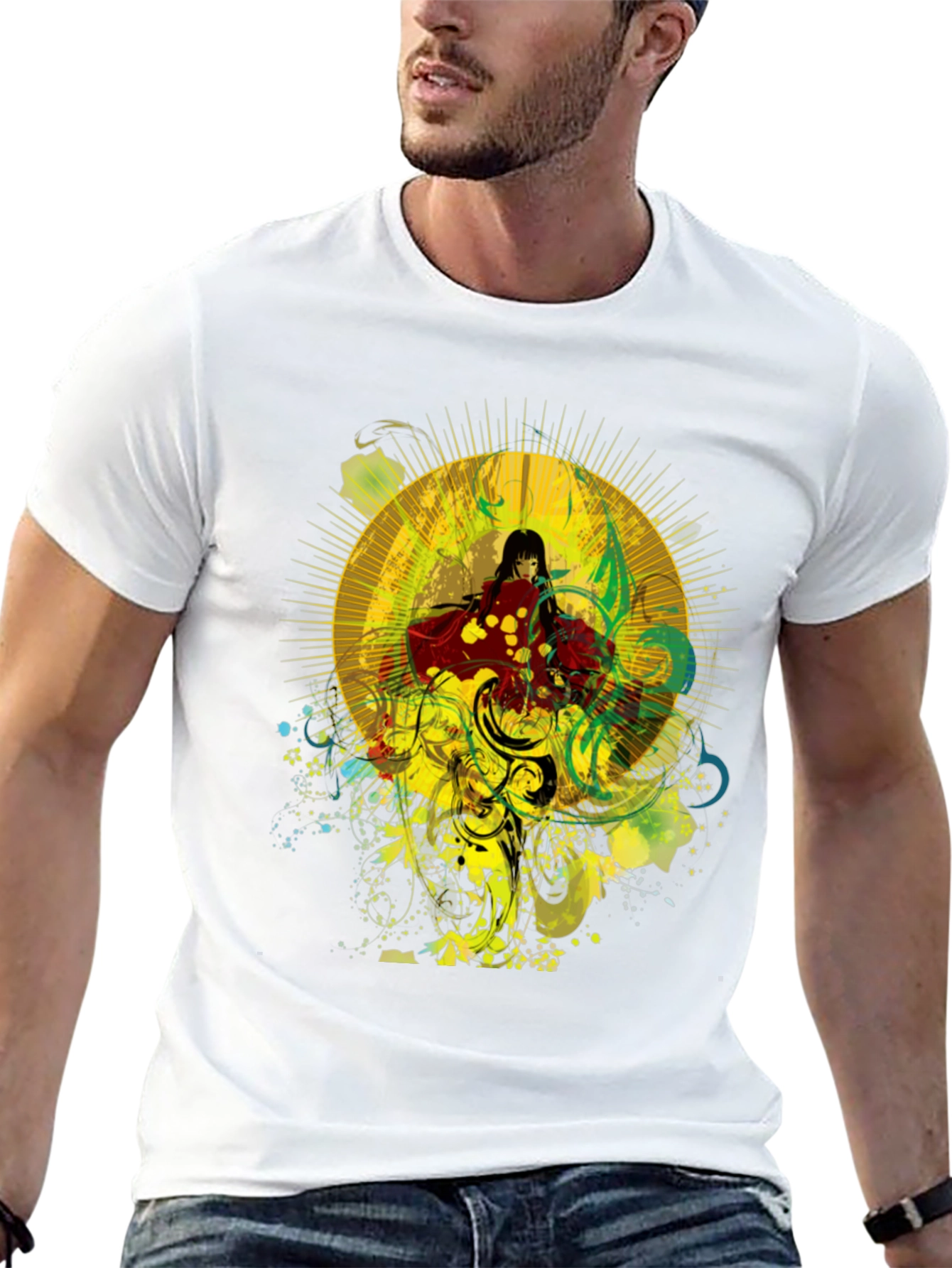 Anime Girl Graphic Print Black Cotton T-Shirt