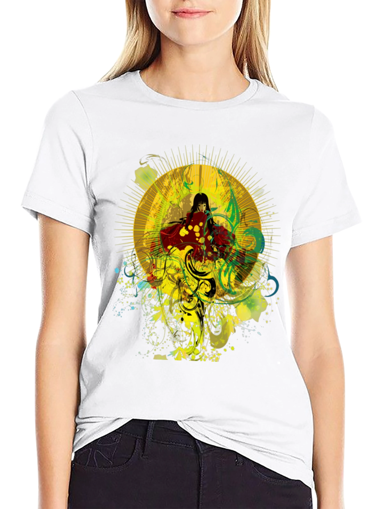 Anime Girl Graphic Print Black Cotton T-Shirt