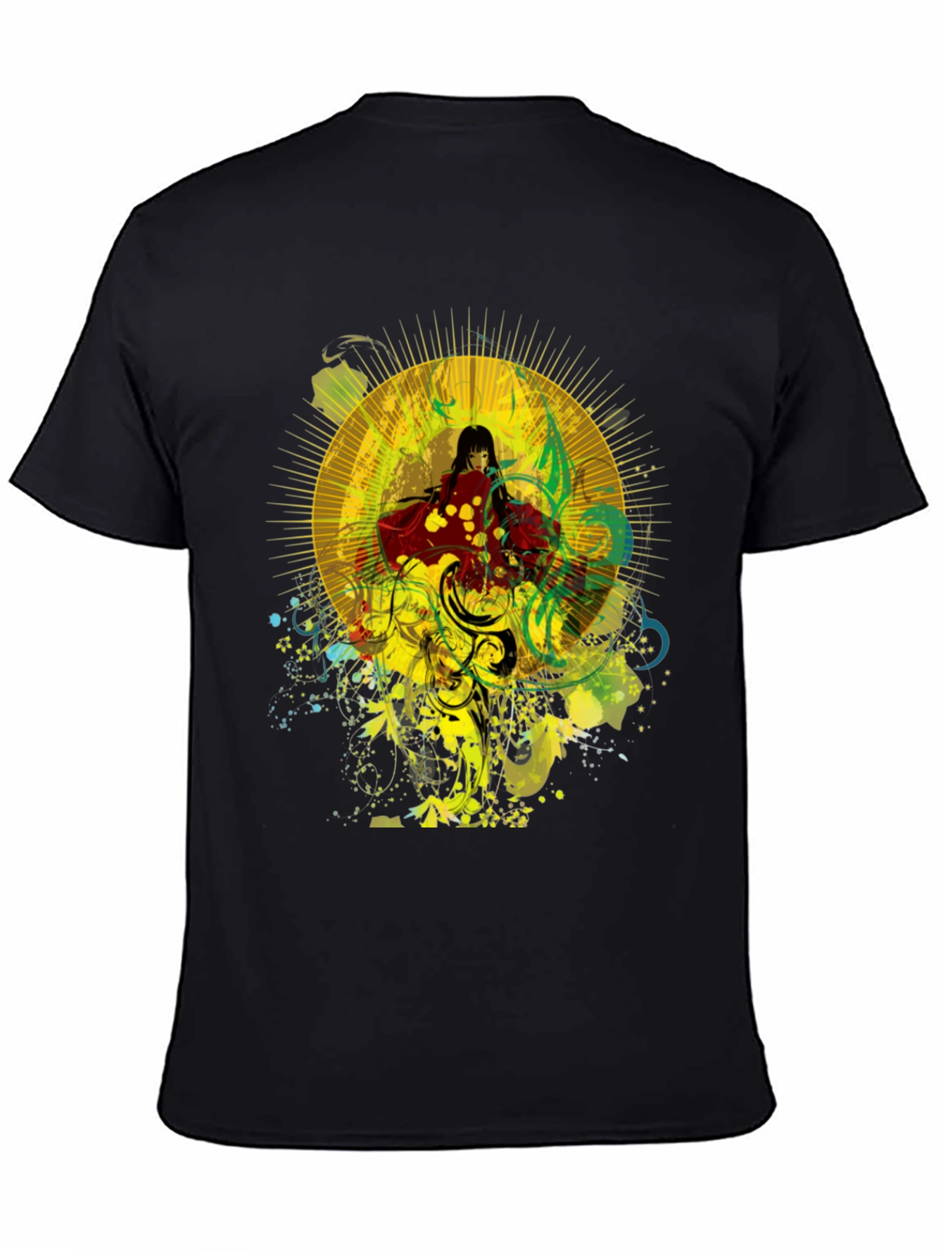 Anime Girl Graphic Print Black Cotton T-Shirt