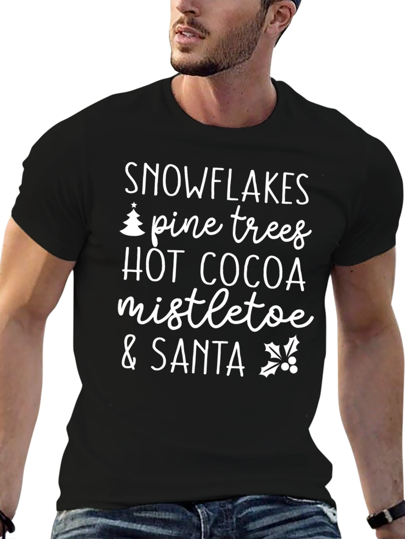 Snowflakes Pine Trees Hot Cocoa Christmas T-Shirt