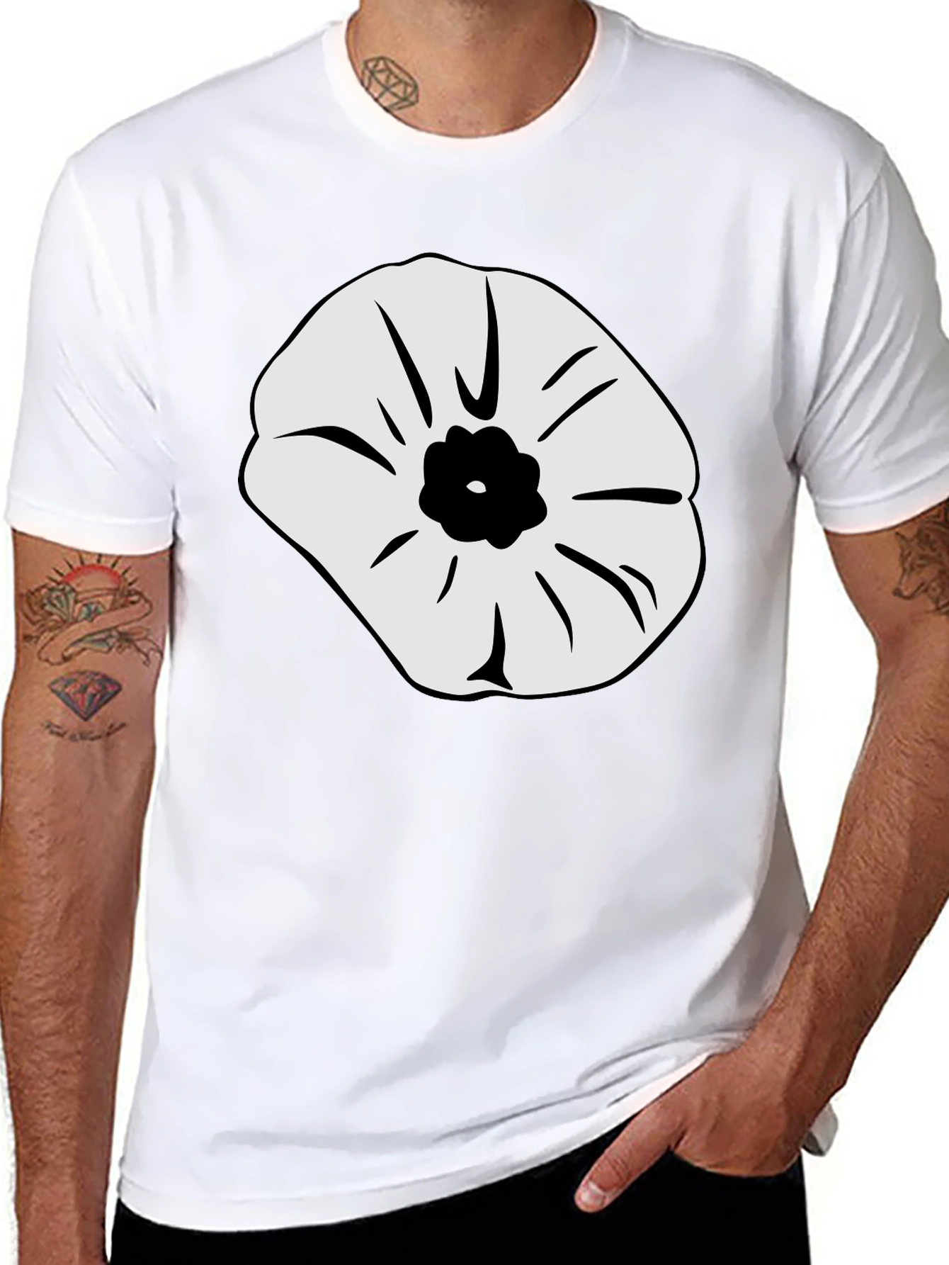 Black T-Shirt with White Flower Design