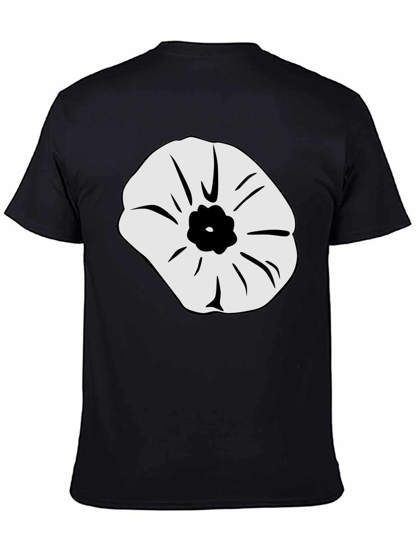 Black T-Shirt with White Flower Design