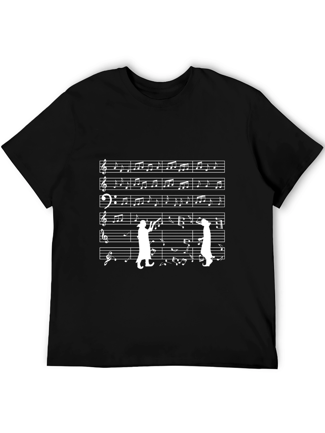 Musical Cat T-Shirt - Black Cotton Crew Neck