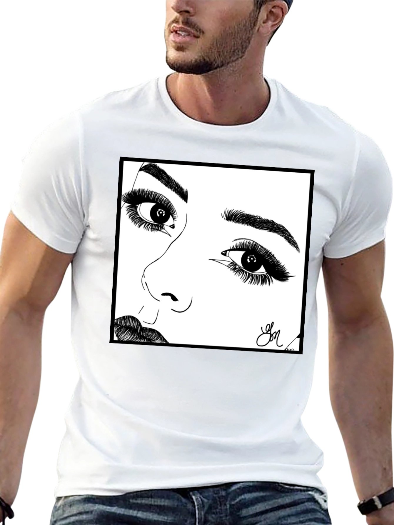 Artistic Face Sketch Graphic Tee - Unisex Black T-Shirt