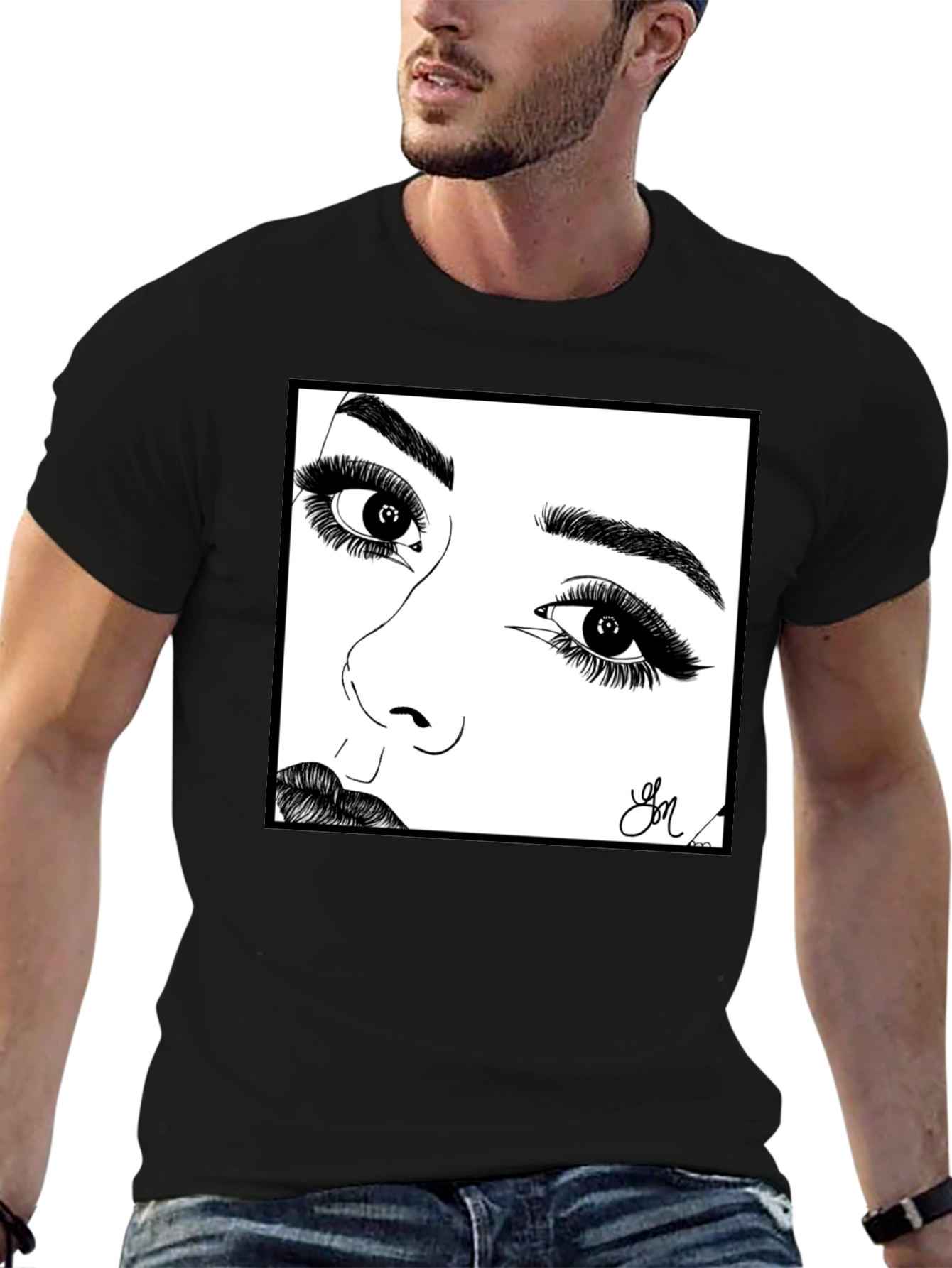 Artistic Face Sketch Graphic Tee - Unisex Black T-Shirt