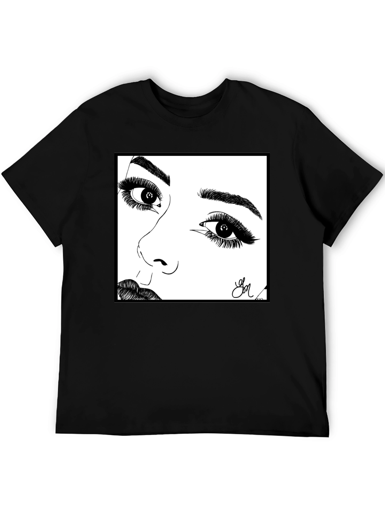 Artistic Face Sketch Graphic Tee - Unisex Black T-Shirt