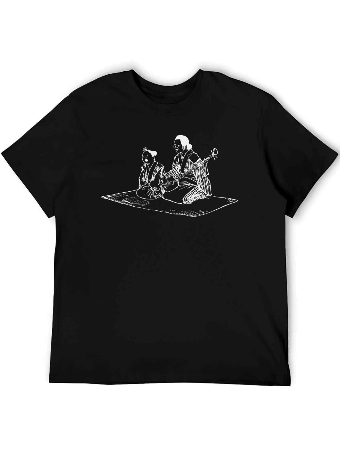 Black T-Shirt with Japanese Art Graphic Print