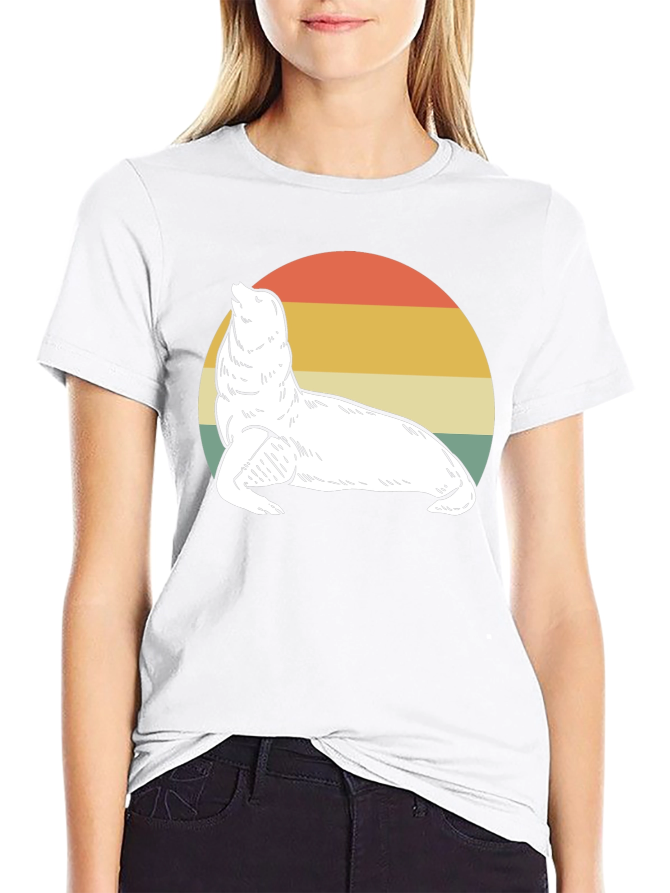 Retro Sea Lion Graphic Tee - Black Cotton T-Shirt