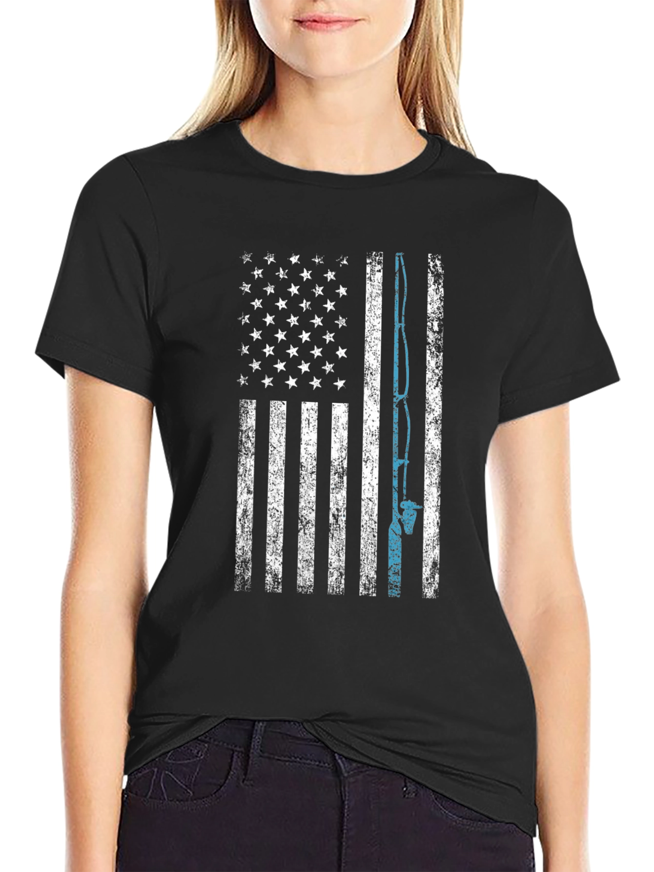 American Flag Fishing T-Shirt - Patriotic Fisherman Tee
