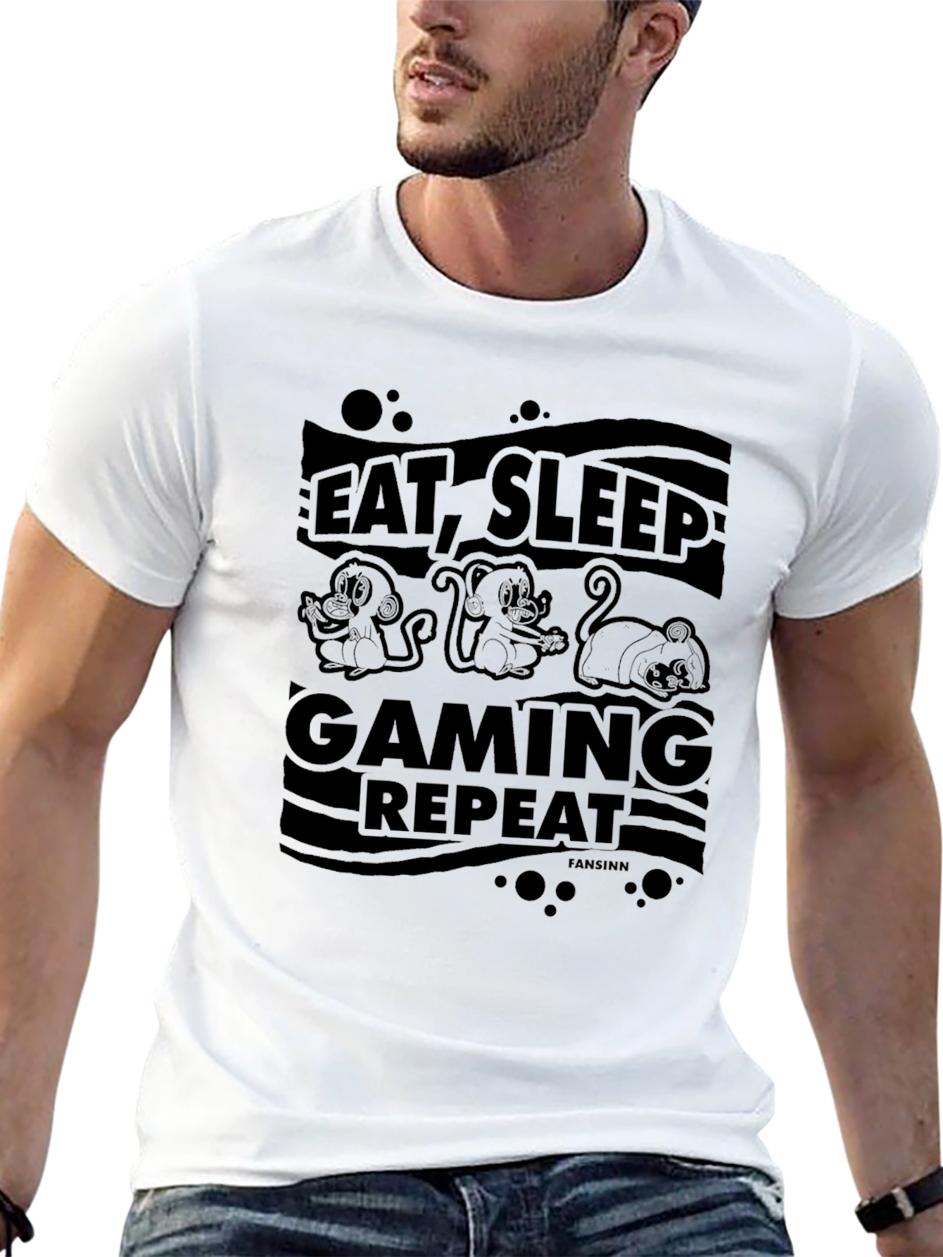 Eat Sleep Gaming Repeat Graphic Tee - Black