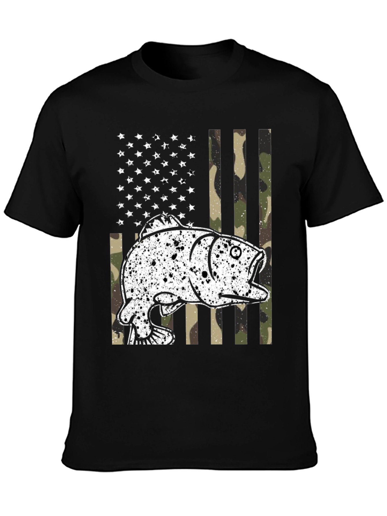 American Flag Camo Fish Graphic Tee - Black