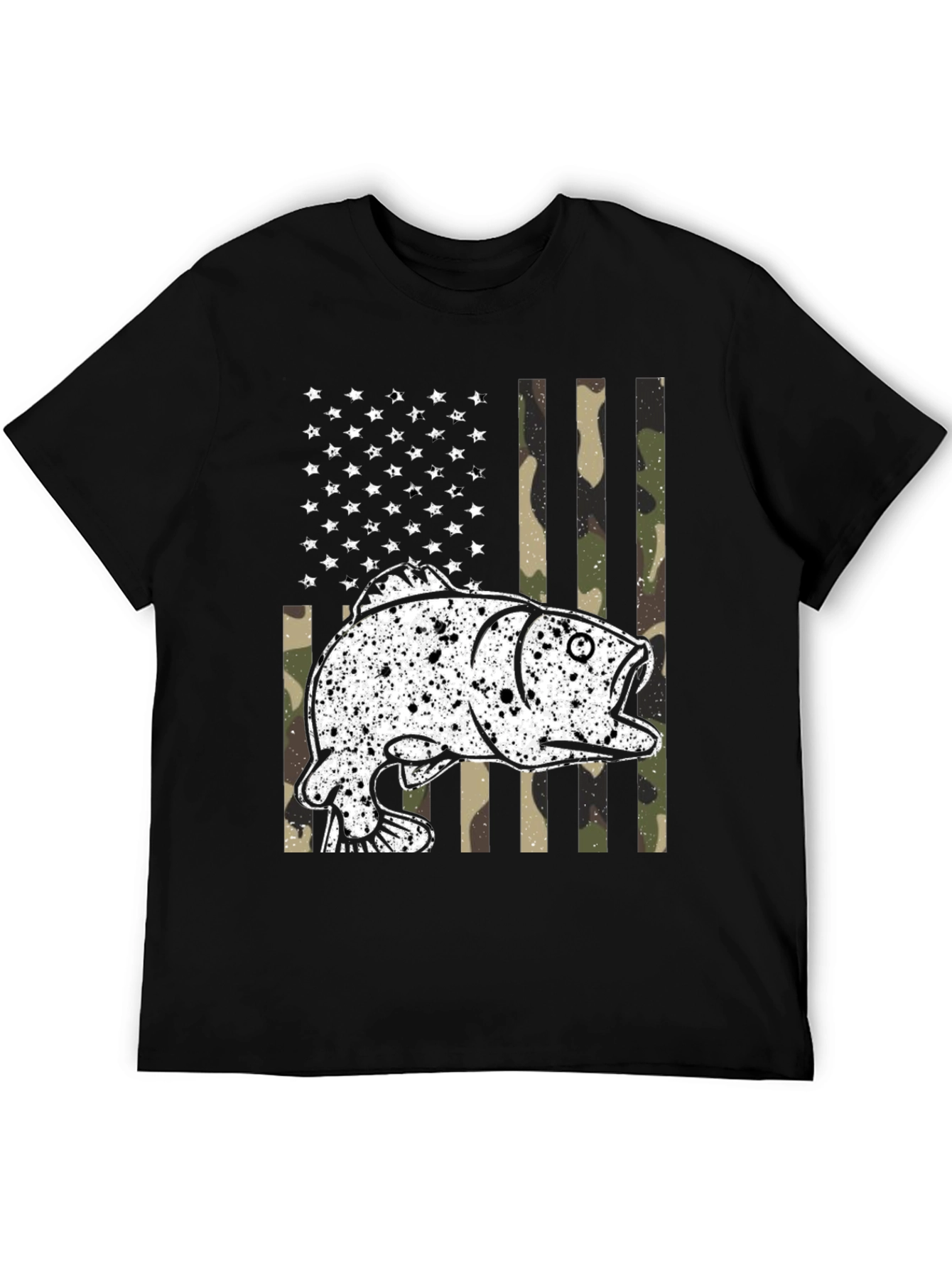 American Flag Camo Fish Graphic Tee - Black