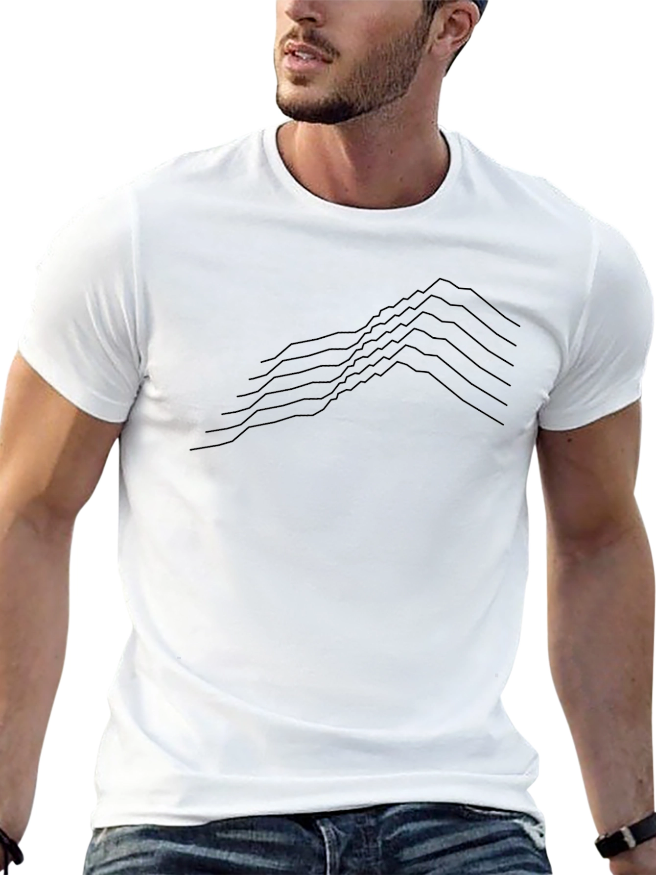Minimalist Black T-Shirt - Geometric Line Art
